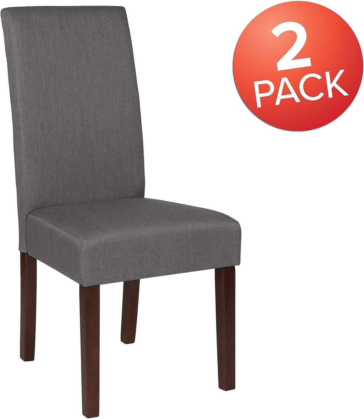 imageFlash Furniture Greenwich Series Black LeatherSoft Upholstered Panel Back MidCentury Parsons Dining ChairLight Gray Fabric