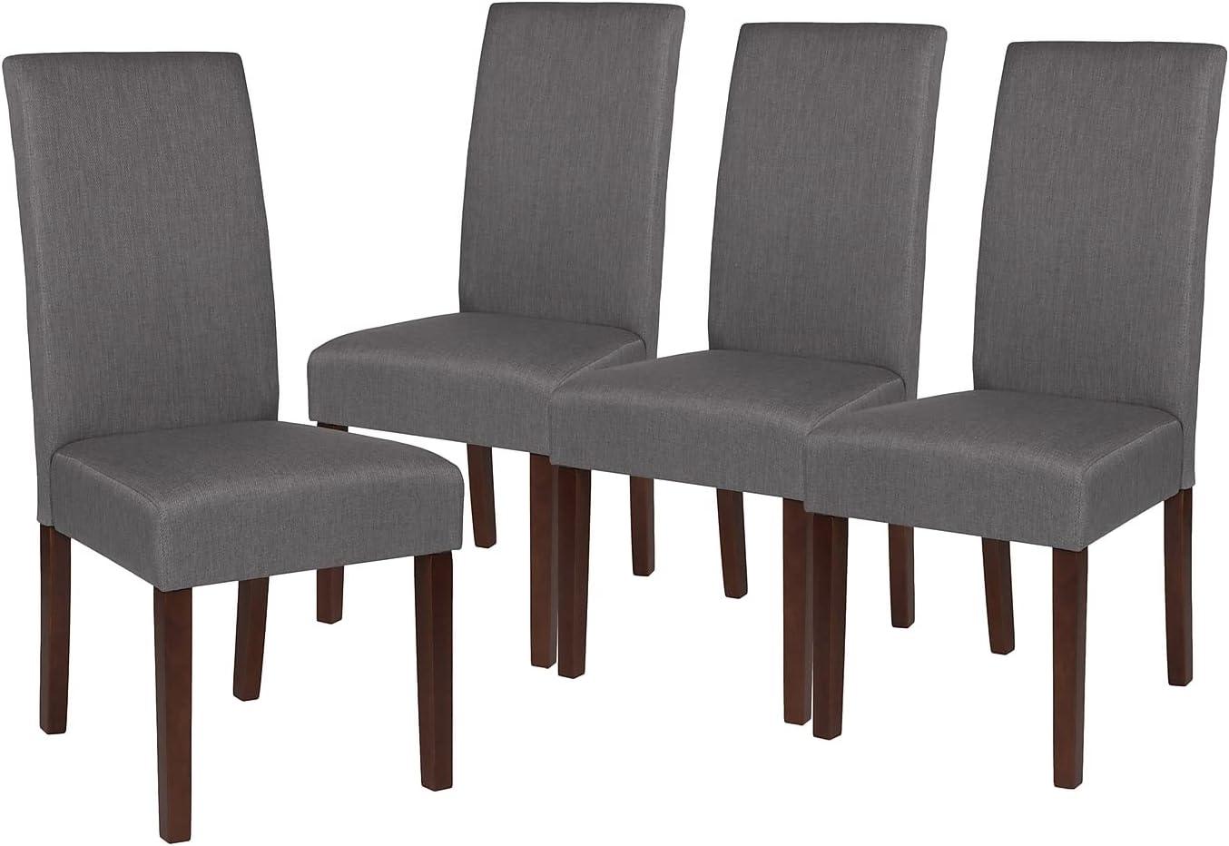 imageFlash Furniture Greenwich Series Black LeatherSoft Upholstered Panel Back MidCentury Parsons Dining ChairLight Gray Fabric