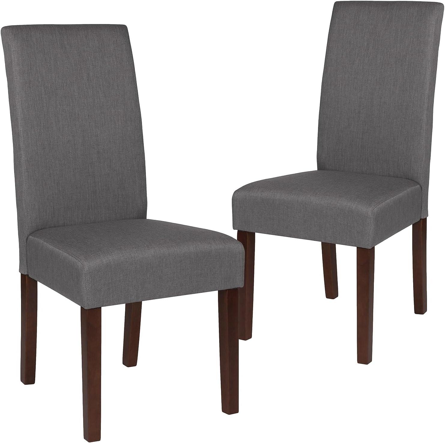 imageFlash Furniture Greenwich Series Black LeatherSoft Upholstered Panel Back MidCentury Parsons Dining ChairLight Gray Fabric