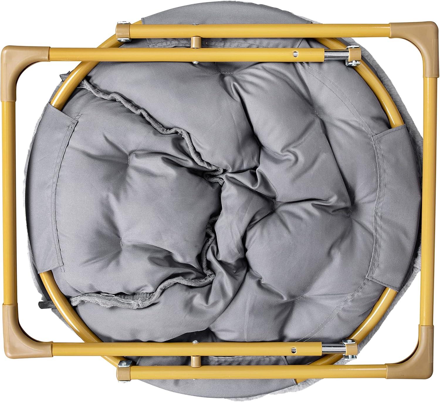 imageFlash Furniture Gwen Kids Cozy Mini Folding Saucer Chair Navy Faux Fur Moon Chair Soft Gold Metal Frame 23quot Portable Folding Chair For Living Room or BedroomGraySoft Gold