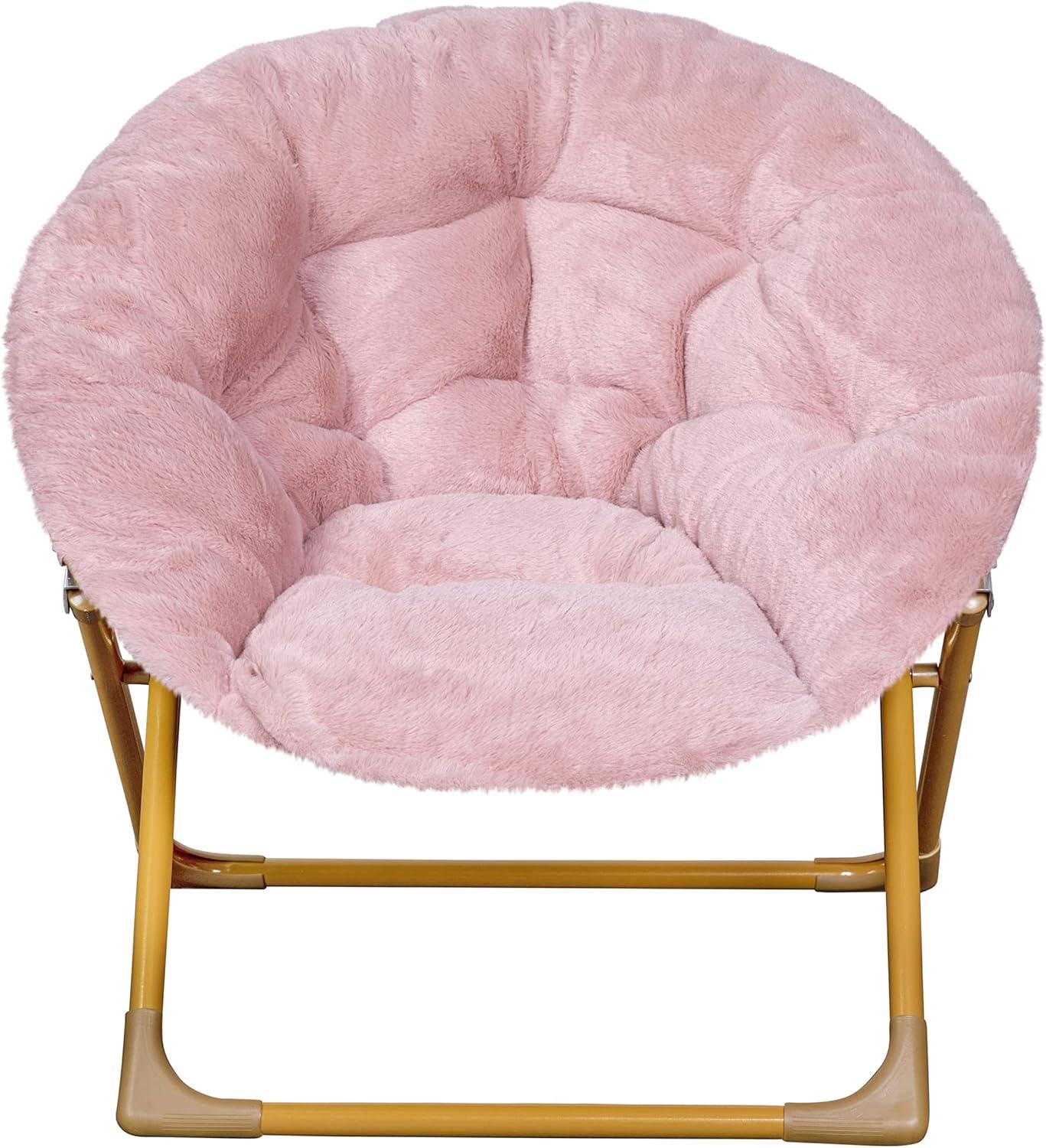 imageFlash Furniture Gwen Kids Cozy Mini Folding Saucer Chair Navy Faux Fur Moon Chair Soft Gold Metal Frame 23quot Portable Folding Chair For Living Room or BedroomBlushSoft Gold
