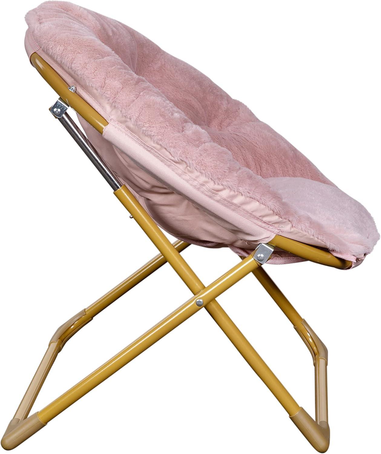 imageFlash Furniture Gwen Kids Cozy Mini Folding Saucer Chair Navy Faux Fur Moon Chair Soft Gold Metal Frame 23quot Portable Folding Chair For Living Room or BedroomBlushSoft Gold