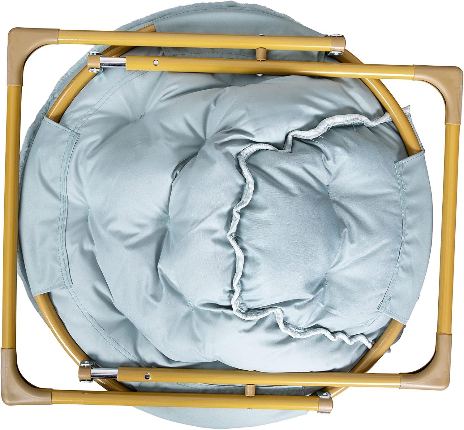 imageFlash Furniture Gwen Kids Cozy Mini Folding Saucer Chair Navy Faux Fur Moon Chair Soft Gold Metal Frame 23quot Portable Folding Chair For Living Room or BedroomDusty AquaSoft Gold