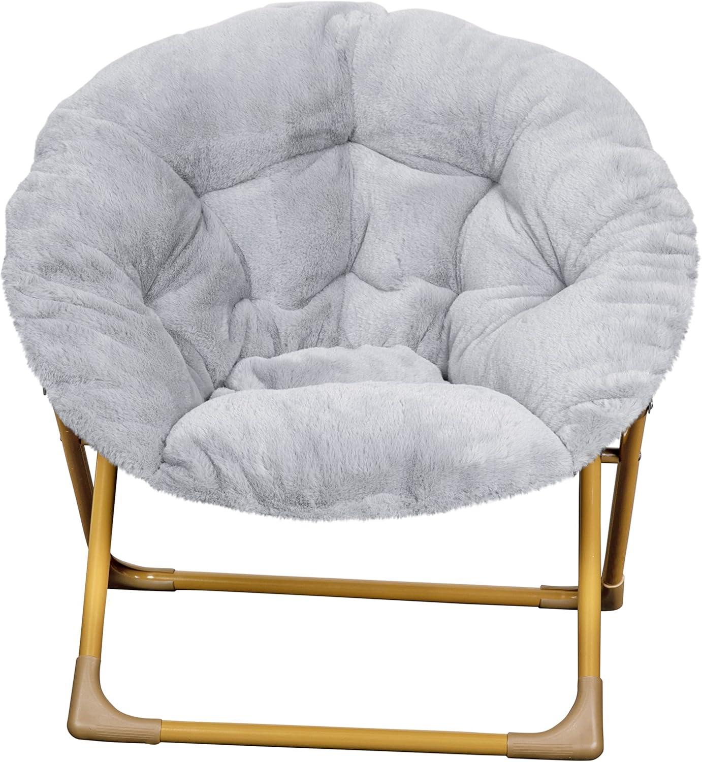 imageFlash Furniture Gwen Kids Cozy Mini Folding Saucer Chair Navy Faux Fur Moon Chair Soft Gold Metal Frame 23quot Portable Folding Chair For Living Room or BedroomGraySoft Gold
