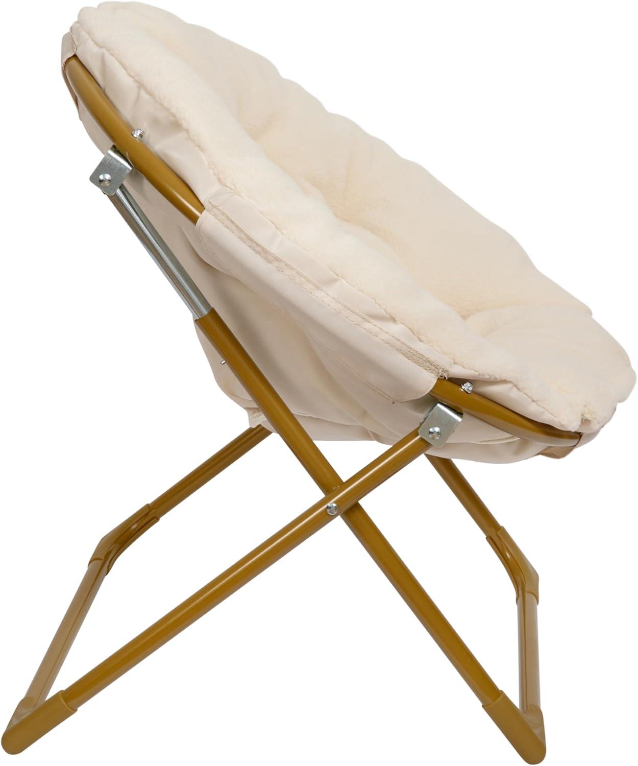 imageFlash Furniture Gwen Kids Cozy Mini Folding Saucer Chair Navy Faux Fur Moon Chair Soft Gold Metal Frame 23quot Portable Folding Chair For Living Room or BedroomIvory Faux FurSoft Gold Frame