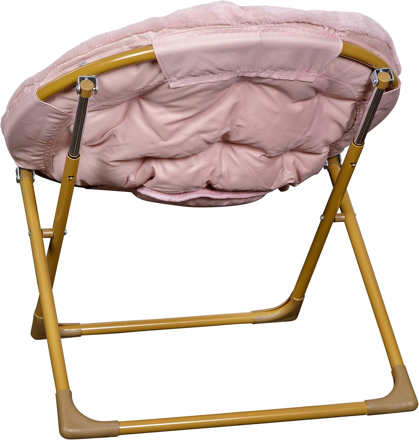 imageFlash Furniture Gwen Kids Cozy Mini Folding Saucer Chair Navy Faux Fur Moon Chair Soft Gold Metal Frame 23quot Portable Folding Chair For Living Room or BedroomBlushSoft Gold
