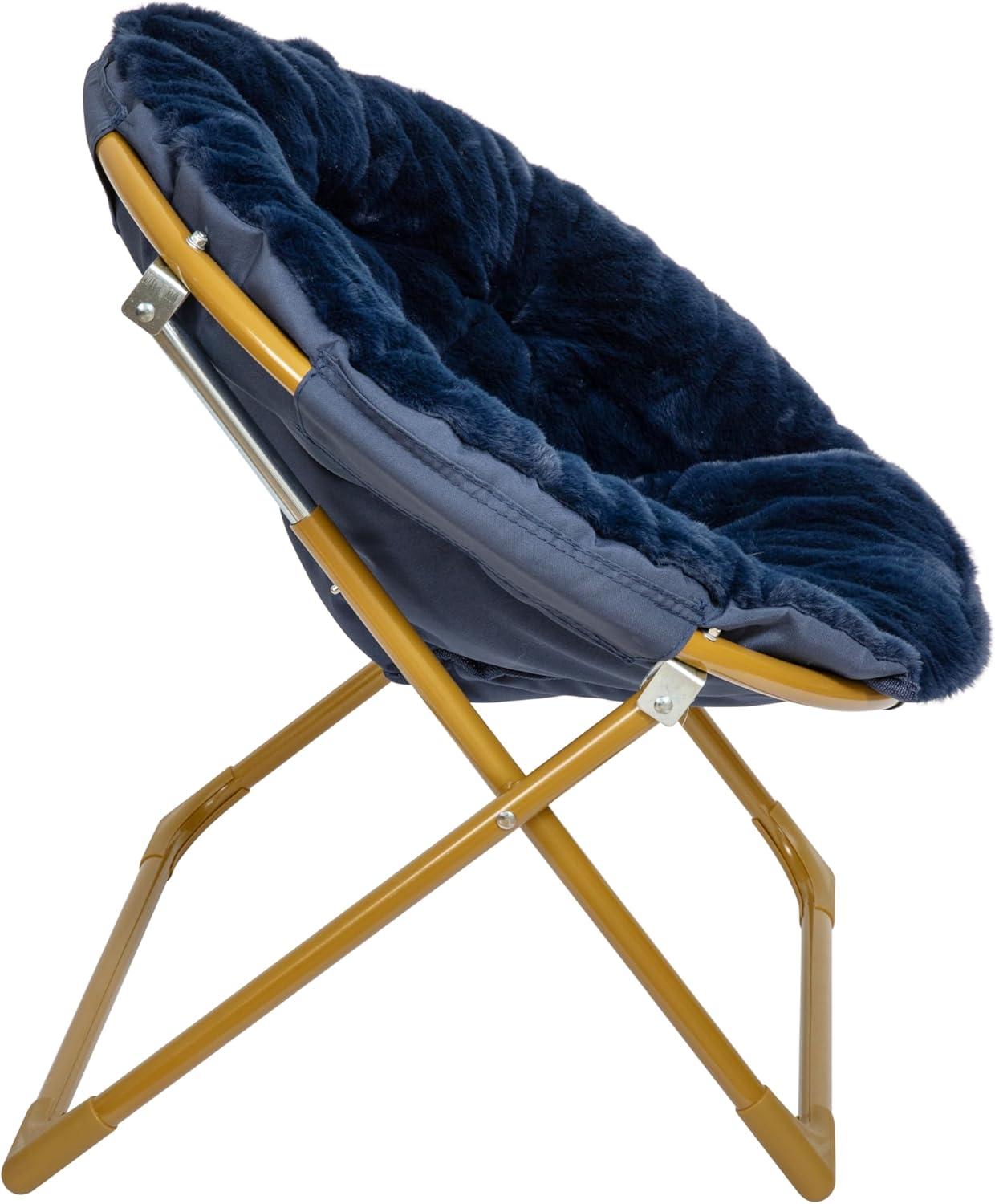 imageFlash Furniture Gwen Kids Cozy Mini Folding Saucer Chair Navy Faux Fur Moon Chair Soft Gold Metal Frame 23quot Portable Folding Chair For Living Room or BedroomNavy Faux FurSoft Gold Frame