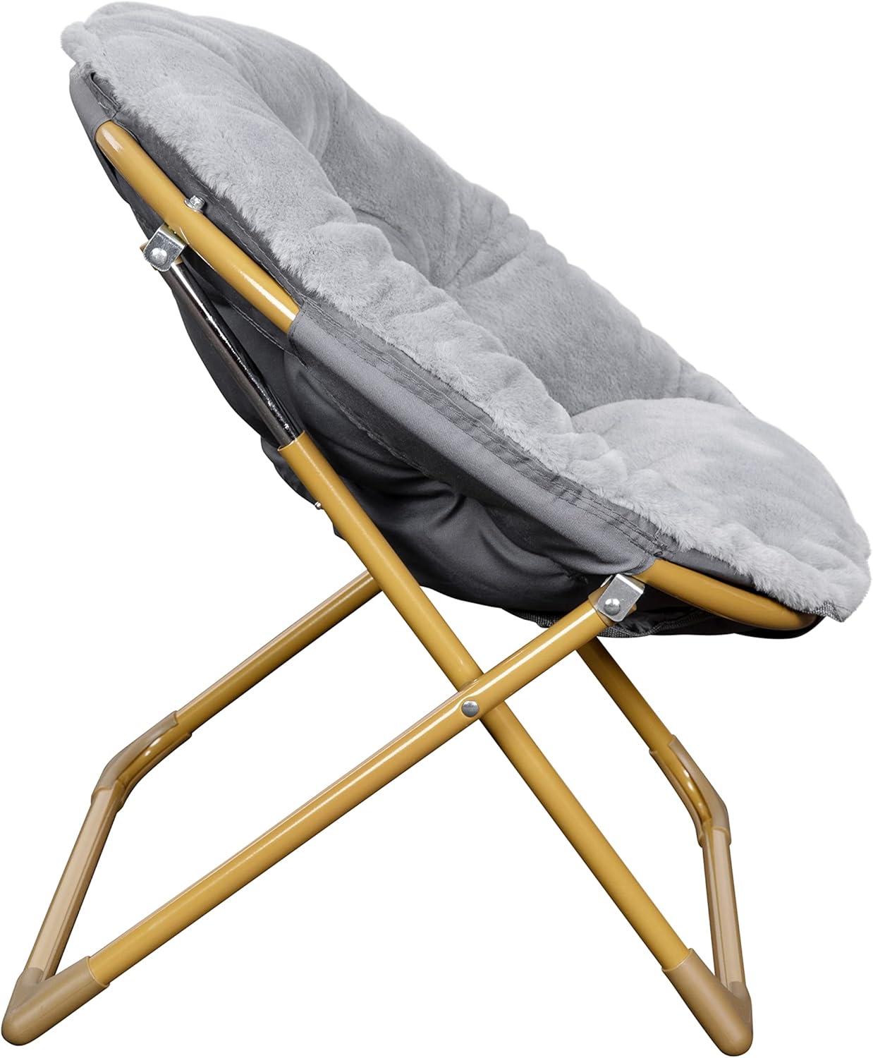 imageFlash Furniture Gwen Kids Cozy Mini Folding Saucer Chair Navy Faux Fur Moon Chair Soft Gold Metal Frame 23quot Portable Folding Chair For Living Room or BedroomGraySoft Gold