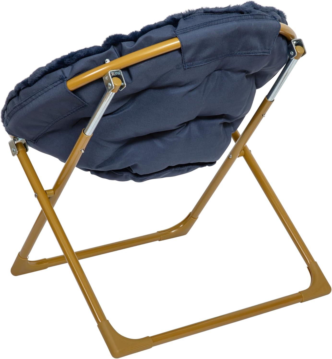 imageFlash Furniture Gwen Kids Cozy Mini Folding Saucer Chair Navy Faux Fur Moon Chair Soft Gold Metal Frame 23quot Portable Folding Chair For Living Room or BedroomNavy Faux FurSoft Gold Frame
