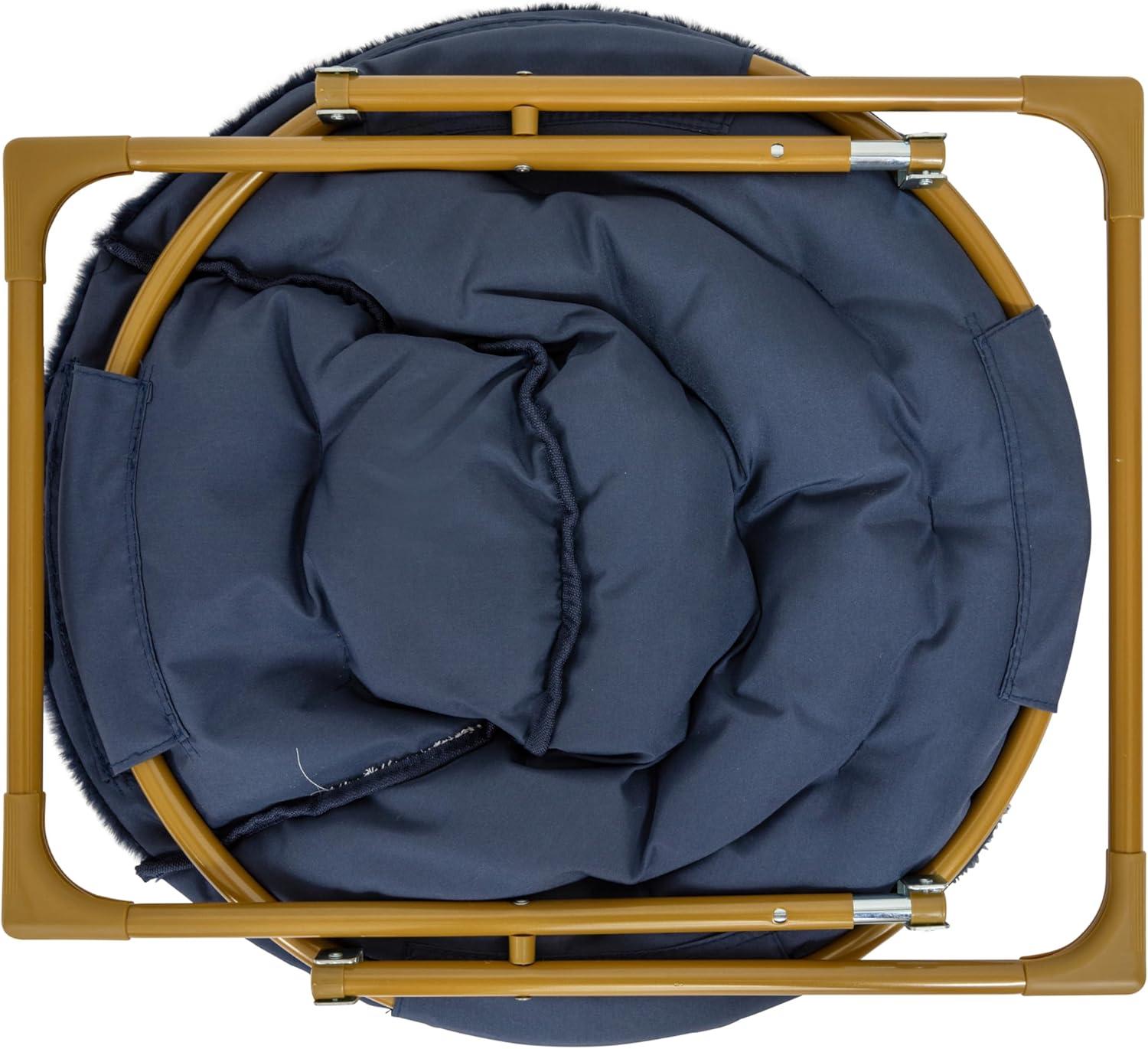 imageFlash Furniture Gwen Kids Cozy Mini Folding Saucer Chair Navy Faux Fur Moon Chair Soft Gold Metal Frame 23quot Portable Folding Chair For Living Room or BedroomNavy Faux FurSoft Gold Frame
