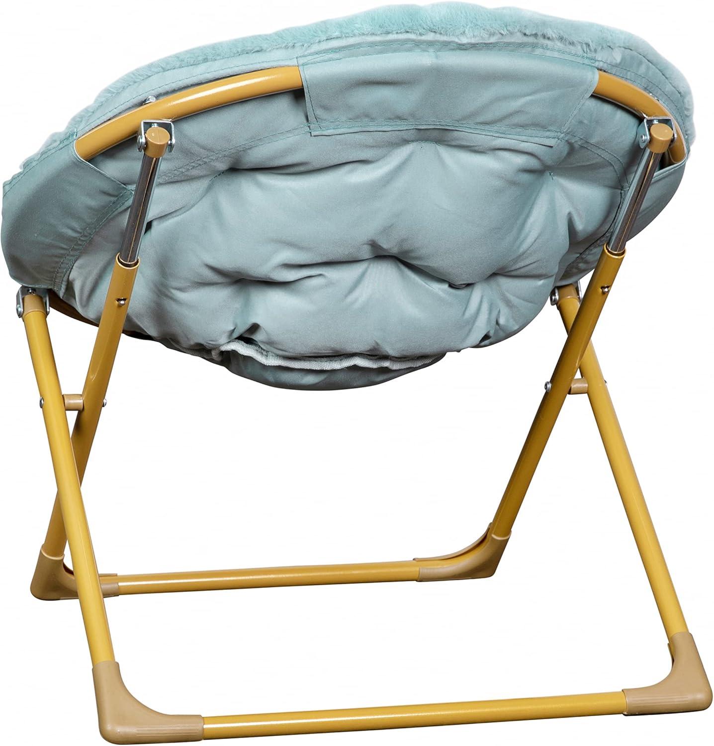 imageFlash Furniture Gwen Kids Cozy Mini Folding Saucer Chair Navy Faux Fur Moon Chair Soft Gold Metal Frame 23quot Portable Folding Chair For Living Room or BedroomDusty AquaSoft Gold