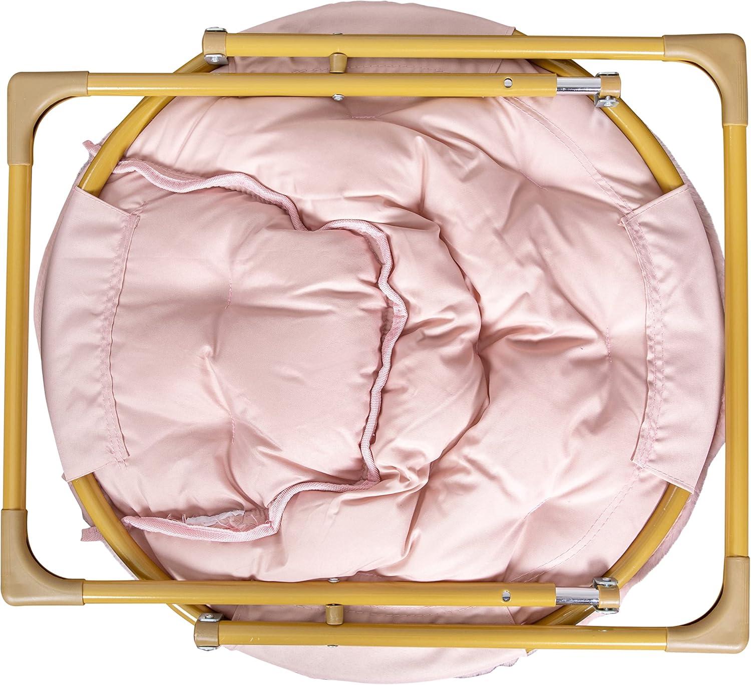 imageFlash Furniture Gwen Kids Cozy Mini Folding Saucer Chair Navy Faux Fur Moon Chair Soft Gold Metal Frame 23quot Portable Folding Chair For Living Room or BedroomBlushSoft Gold
