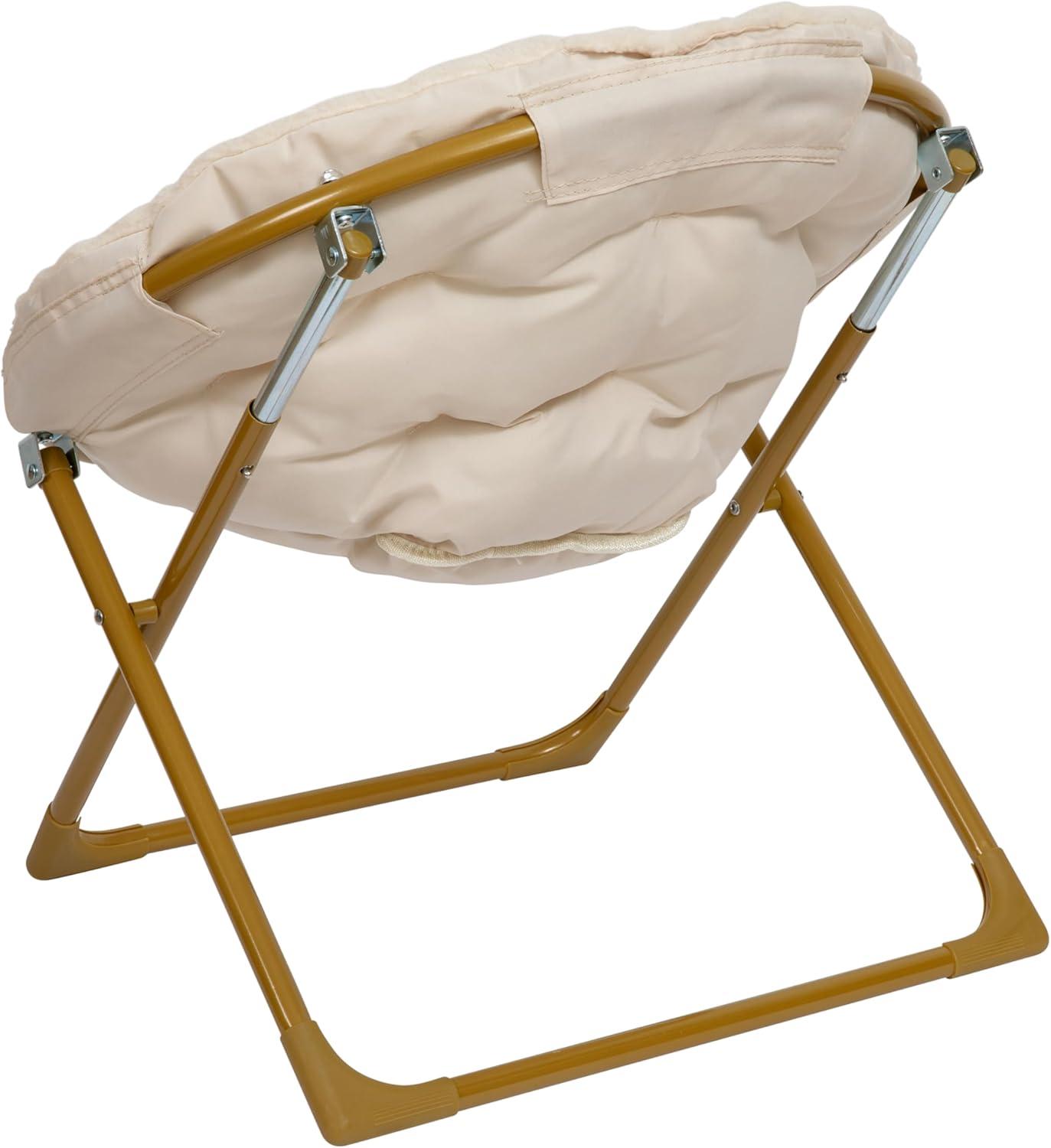 imageFlash Furniture Gwen Kids Cozy Mini Folding Saucer Chair Navy Faux Fur Moon Chair Soft Gold Metal Frame 23quot Portable Folding Chair For Living Room or BedroomIvory Faux FurSoft Gold Frame