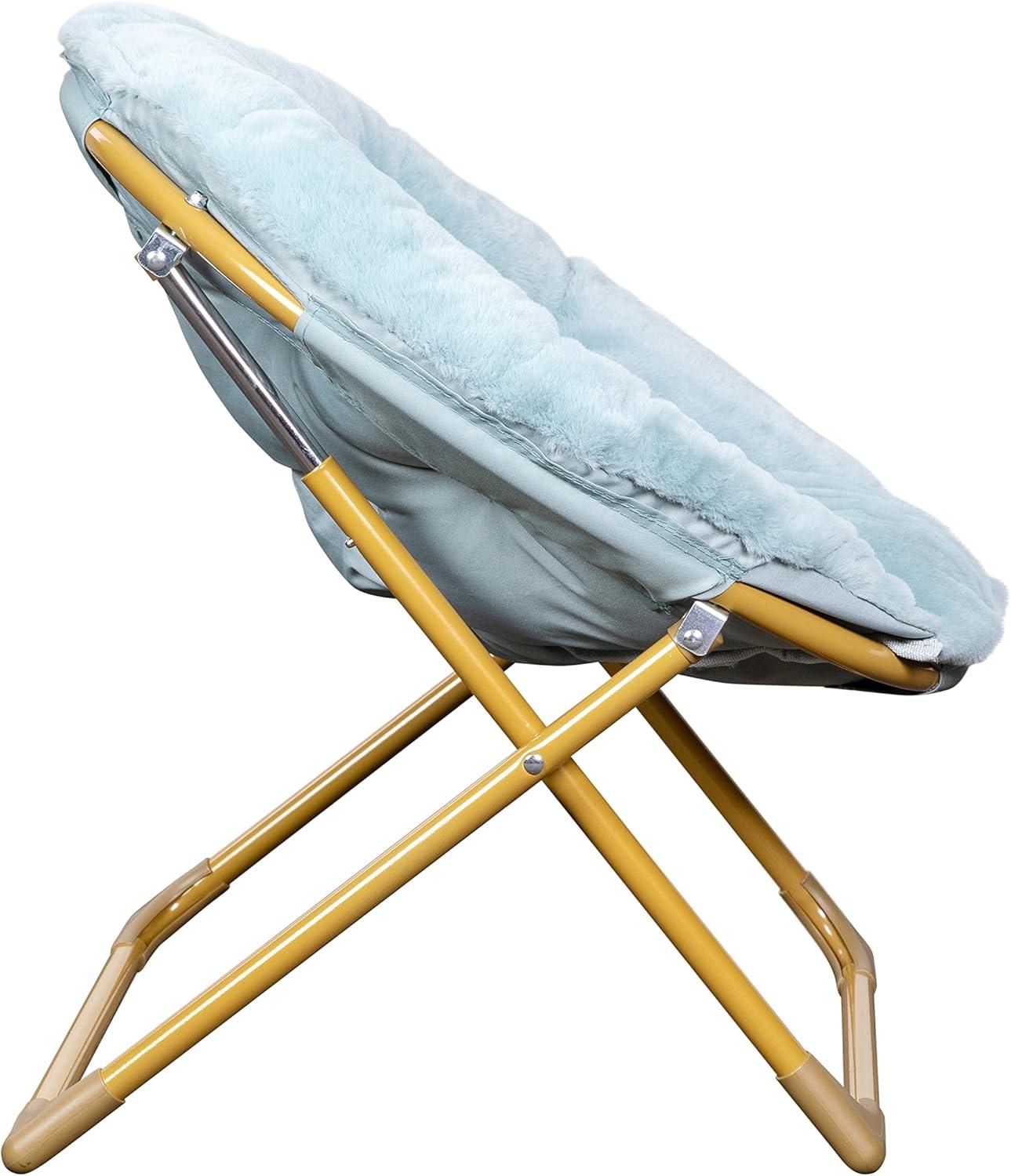 imageFlash Furniture Gwen Kids Cozy Mini Folding Saucer Chair Navy Faux Fur Moon Chair Soft Gold Metal Frame 23quot Portable Folding Chair For Living Room or BedroomDusty AquaSoft Gold