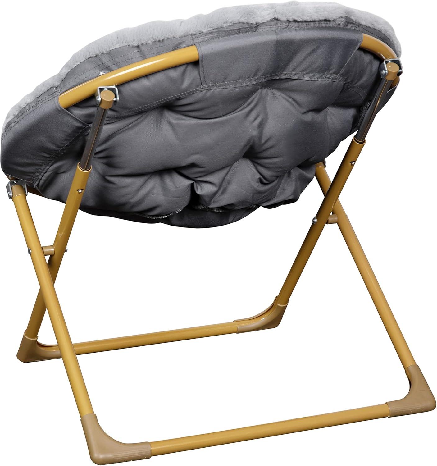 imageFlash Furniture Gwen Kids Cozy Mini Folding Saucer Chair Navy Faux Fur Moon Chair Soft Gold Metal Frame 23quot Portable Folding Chair For Living Room or BedroomGraySoft Gold