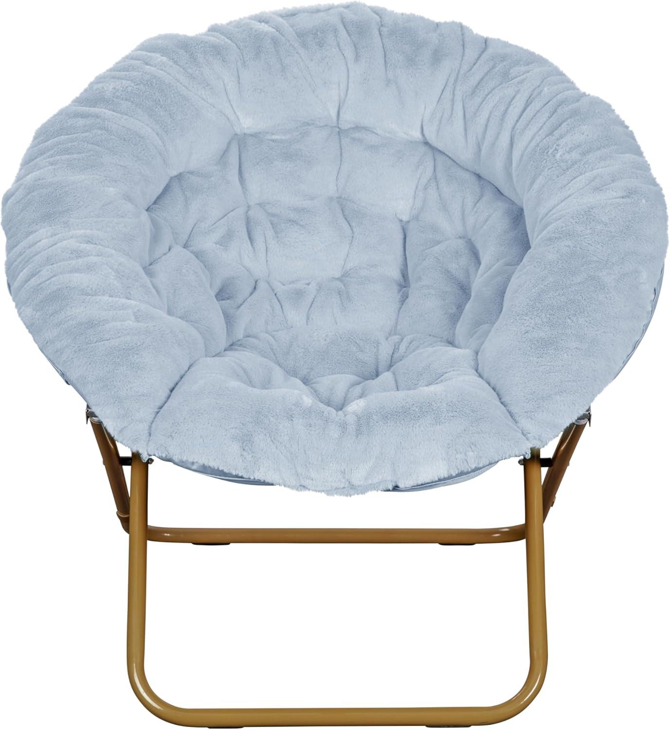 imageFlash Furniture Gwen Oversize Folding Saucer Chair Blush Faux Fur Moon Chair Soft Gold Metal Frame 38quot Portable Folding Chair for Dorm and BedroomAqua FabricSoft Gold Frame