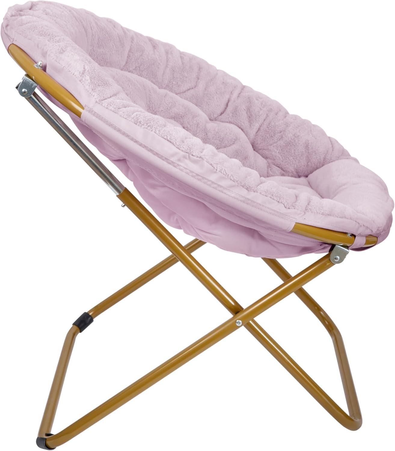 imageFlash Furniture Gwen Oversize Folding Saucer Chair Blush Faux Fur Moon Chair Soft Gold Metal Frame 38quot Portable Folding Chair for Dorm and BedroomDusty Purple Fabric Soft Gold