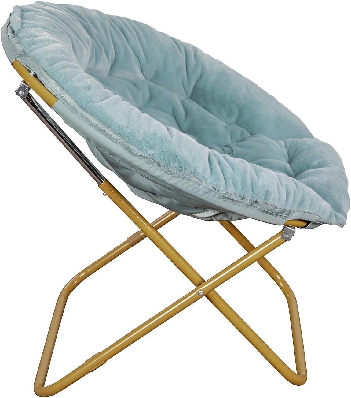 imageFlash Furniture Gwen Oversize Folding Saucer Chair Blush Faux Fur Moon Chair Soft Gold Metal Frame 38quot Portable Folding Chair for Dorm and BedroomDusty AquaSoft Gold