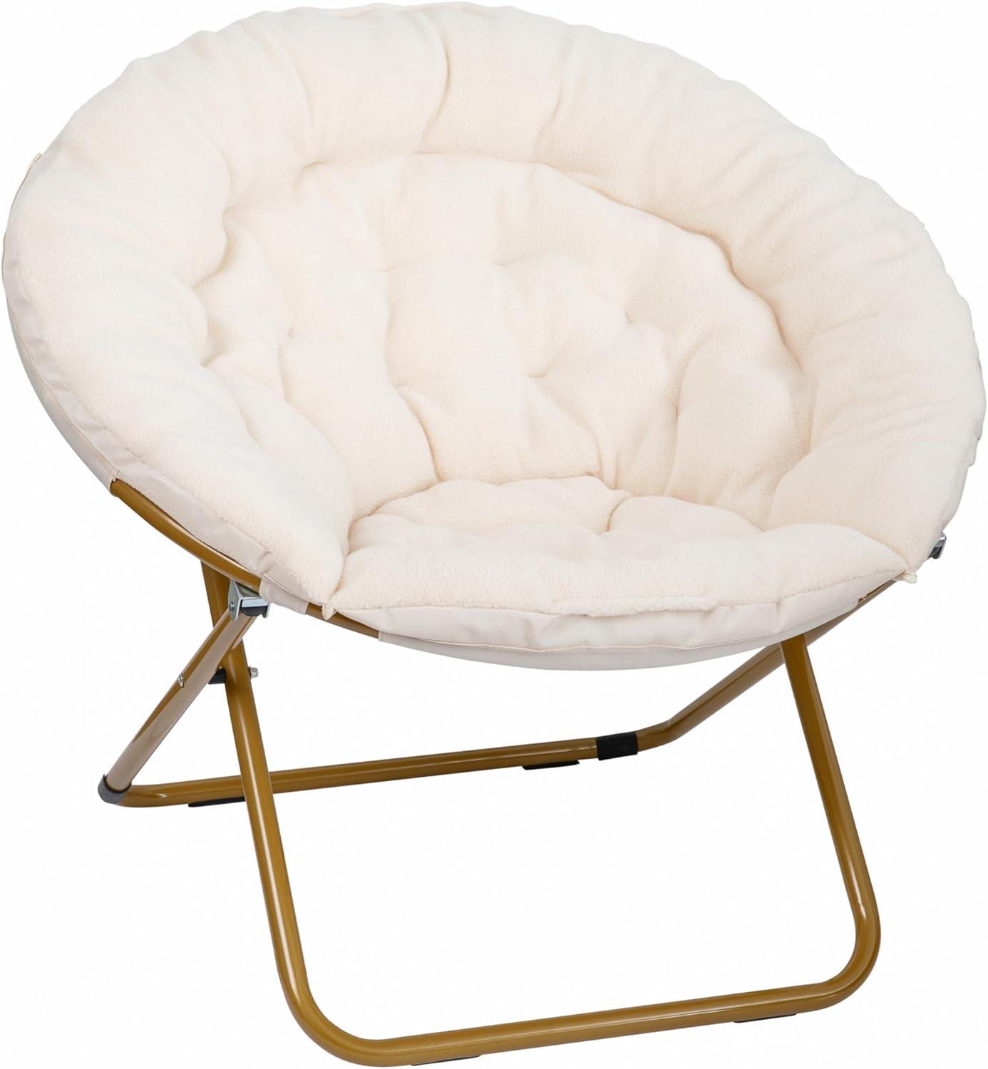 imageFlash Furniture Gwen Oversize Folding Saucer Chair Blush Faux Fur Moon Chair Soft Gold Metal Frame 38quot Portable Folding Chair for Dorm and BedroomIvory Faux Shearling FabricSoft Gold Frame