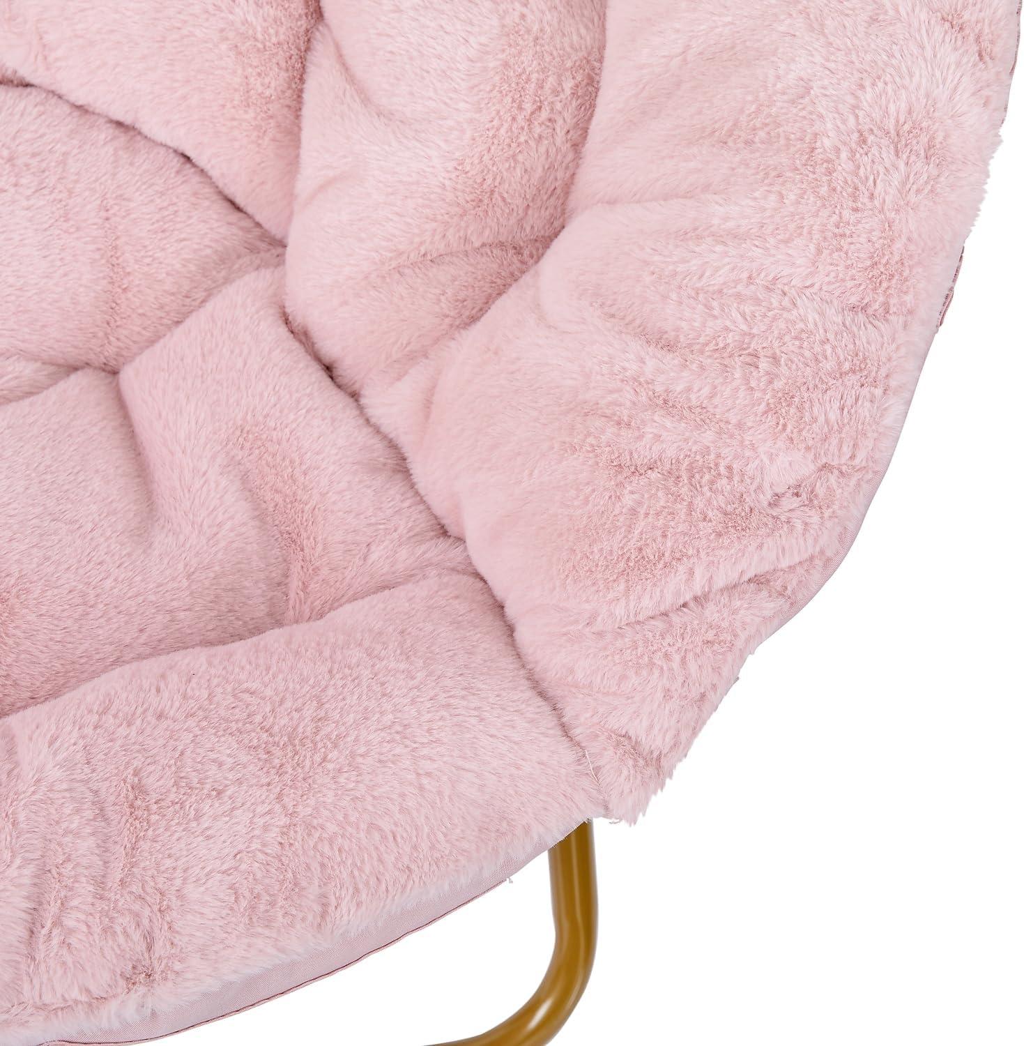 imageFlash Furniture Gwen Oversize Folding Saucer Chair Blush Faux Fur Moon Chair Soft Gold Metal Frame 38quot Portable Folding Chair for Dorm and BedroomBlushSoft Gold