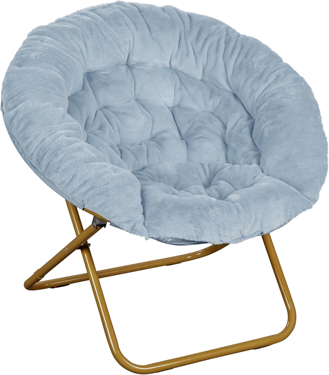 imageFlash Furniture Gwen Oversize Folding Saucer Chair Blush Faux Fur Moon Chair Soft Gold Metal Frame 38quot Portable Folding Chair for Dorm and BedroomAqua FabricSoft Gold Frame