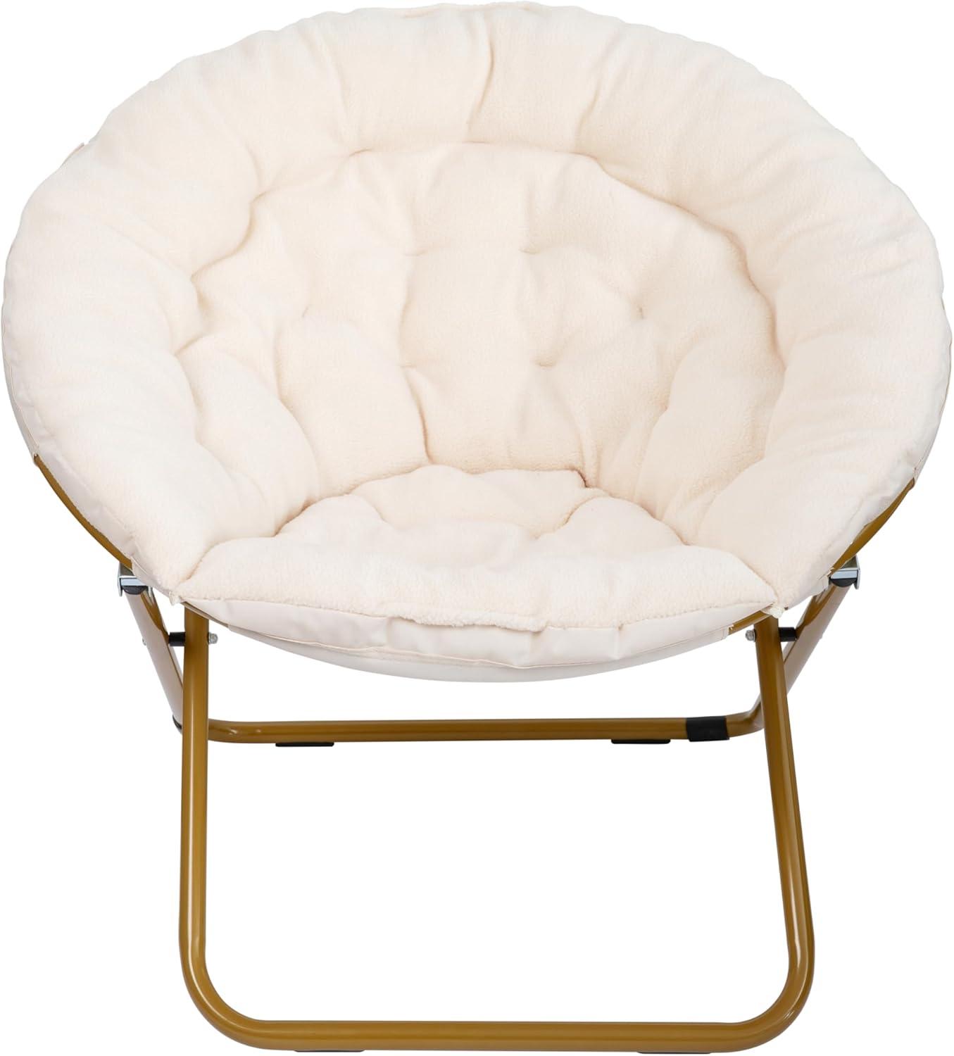 imageFlash Furniture Gwen Oversize Folding Saucer Chair Blush Faux Fur Moon Chair Soft Gold Metal Frame 38quot Portable Folding Chair for Dorm and BedroomIvory Faux Shearling FabricSoft Gold Frame