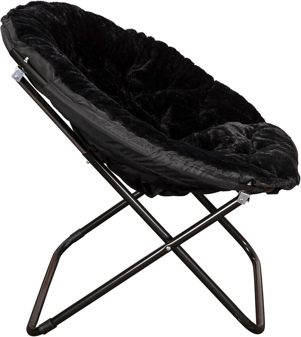 imageFlash Furniture Gwen Oversize Folding Saucer Chair Blush Faux Fur Moon Chair Soft Gold Metal Frame 38quot Portable Folding Chair for Dorm and BedroomBlackBlack
