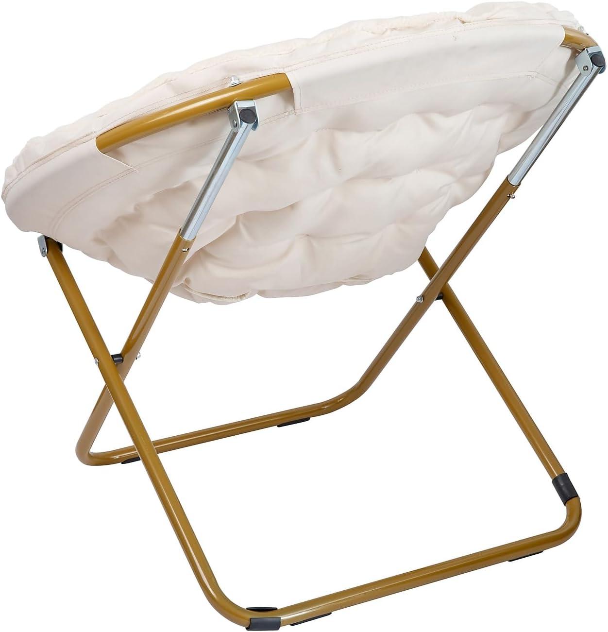 imageFlash Furniture Gwen Oversize Folding Saucer Chair Blush Faux Fur Moon Chair Soft Gold Metal Frame 38quot Portable Folding Chair for Dorm and BedroomIvorySoft Gold