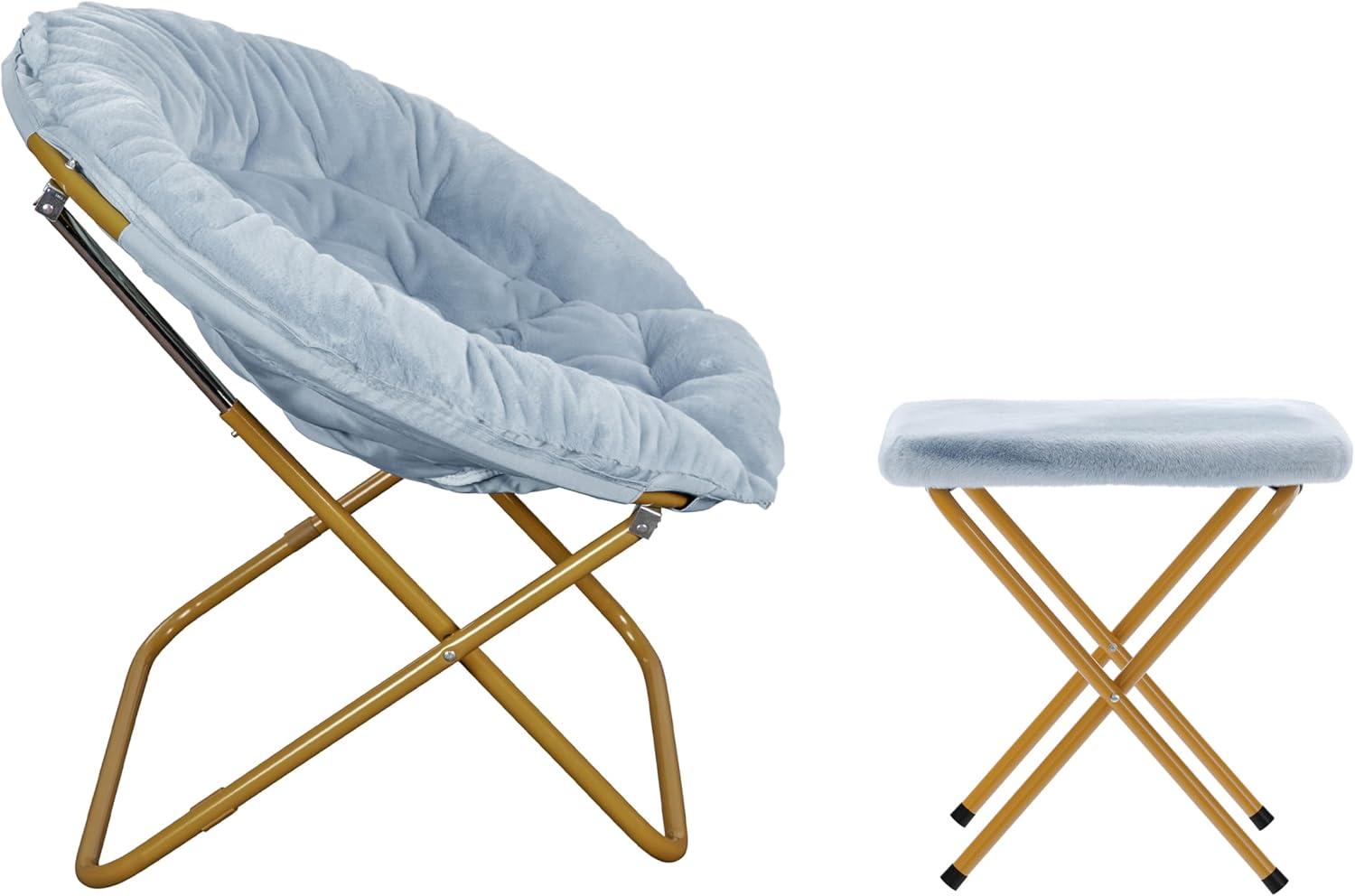 imageFlash Furniture Gwen Oversize Folding Saucer Chair Blush Faux Fur Moon Chair Soft Gold Metal Frame 38quot Portable Folding Chair for Dorm and BedroomAqua FabricSoft Gold Frame