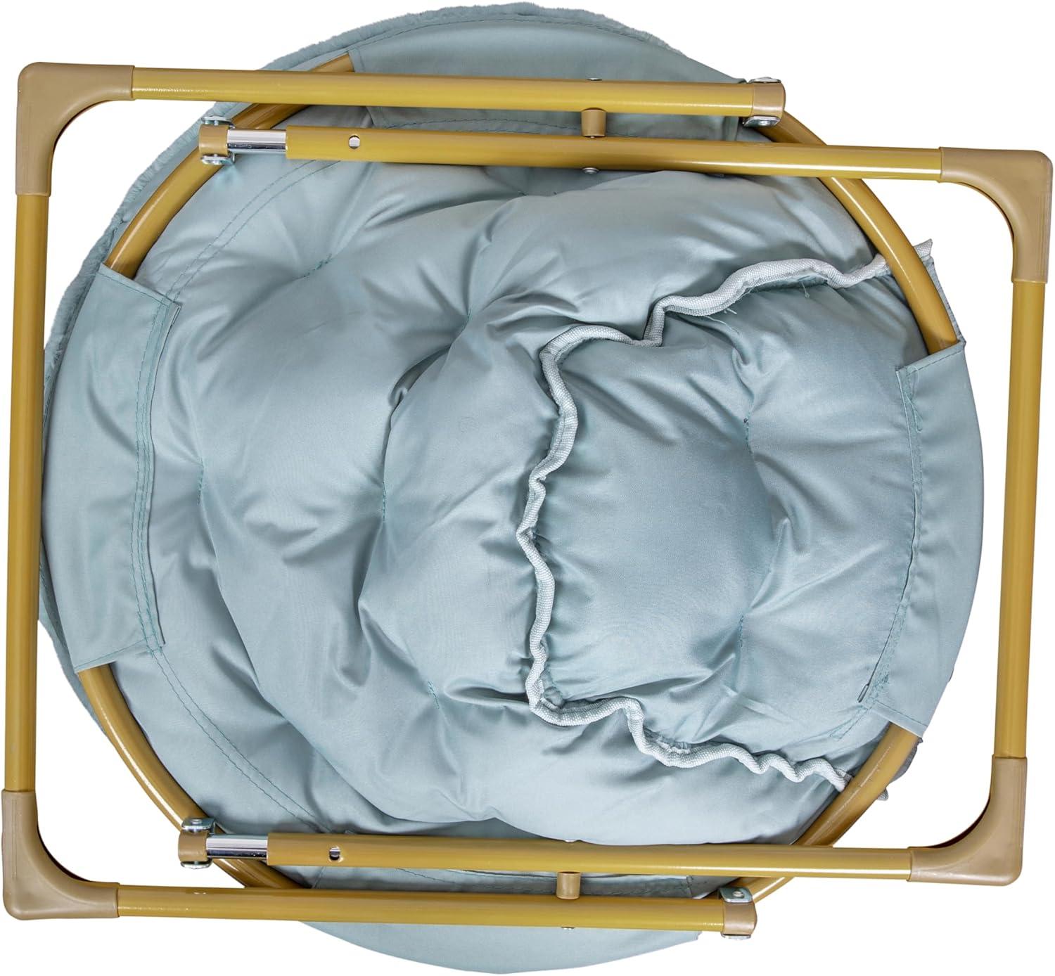 imageFlash Furniture Gwen Oversize Folding Saucer Chair Blush Faux Fur Moon Chair Soft Gold Metal Frame 38quot Portable Folding Chair for Dorm and BedroomAqua FabricSoft Gold Frame