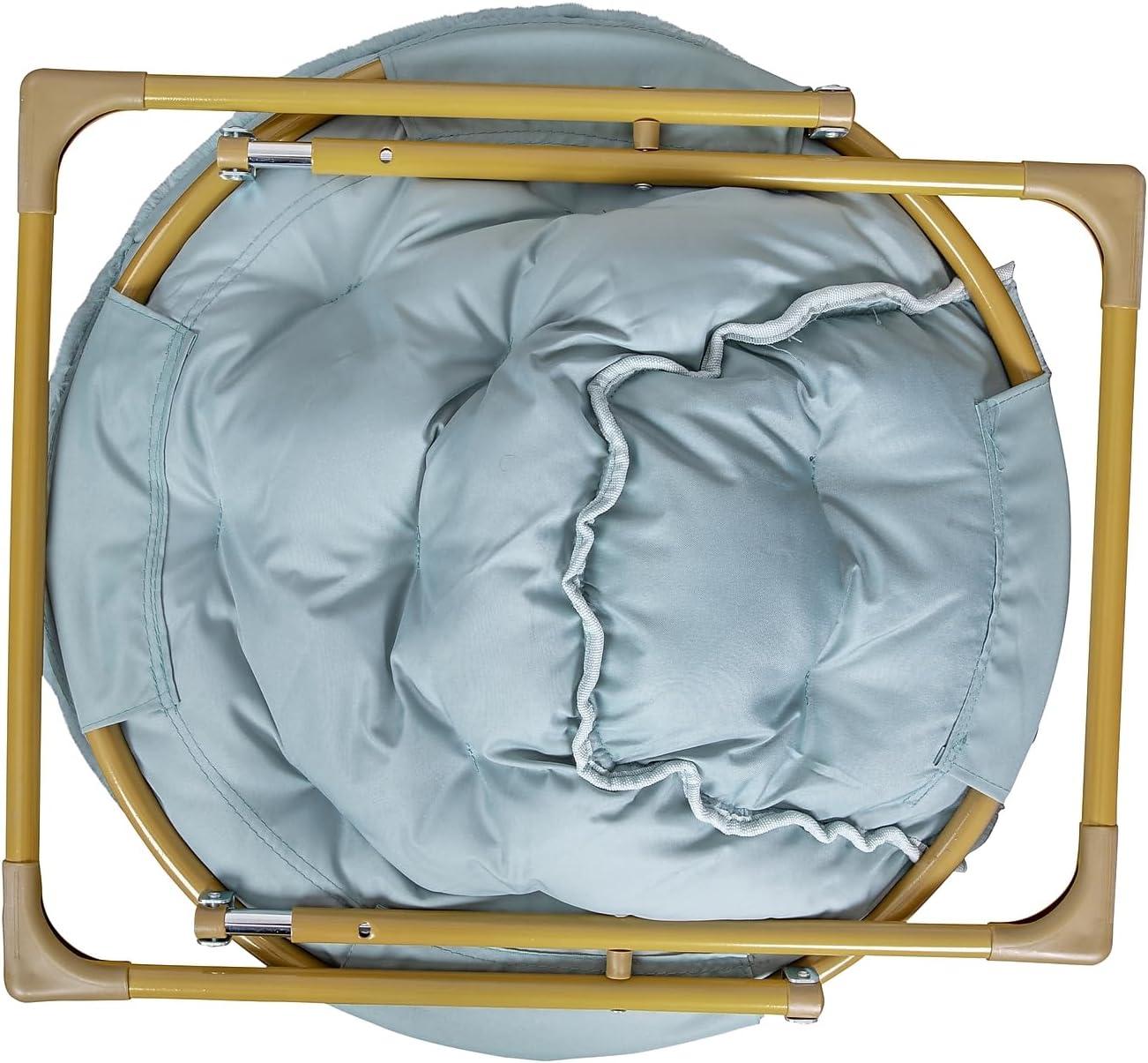 imageFlash Furniture Gwen Oversize Folding Saucer Chair Blush Faux Fur Moon Chair Soft Gold Metal Frame 38quot Portable Folding Chair for Dorm and BedroomDusty AquaSoft Gold