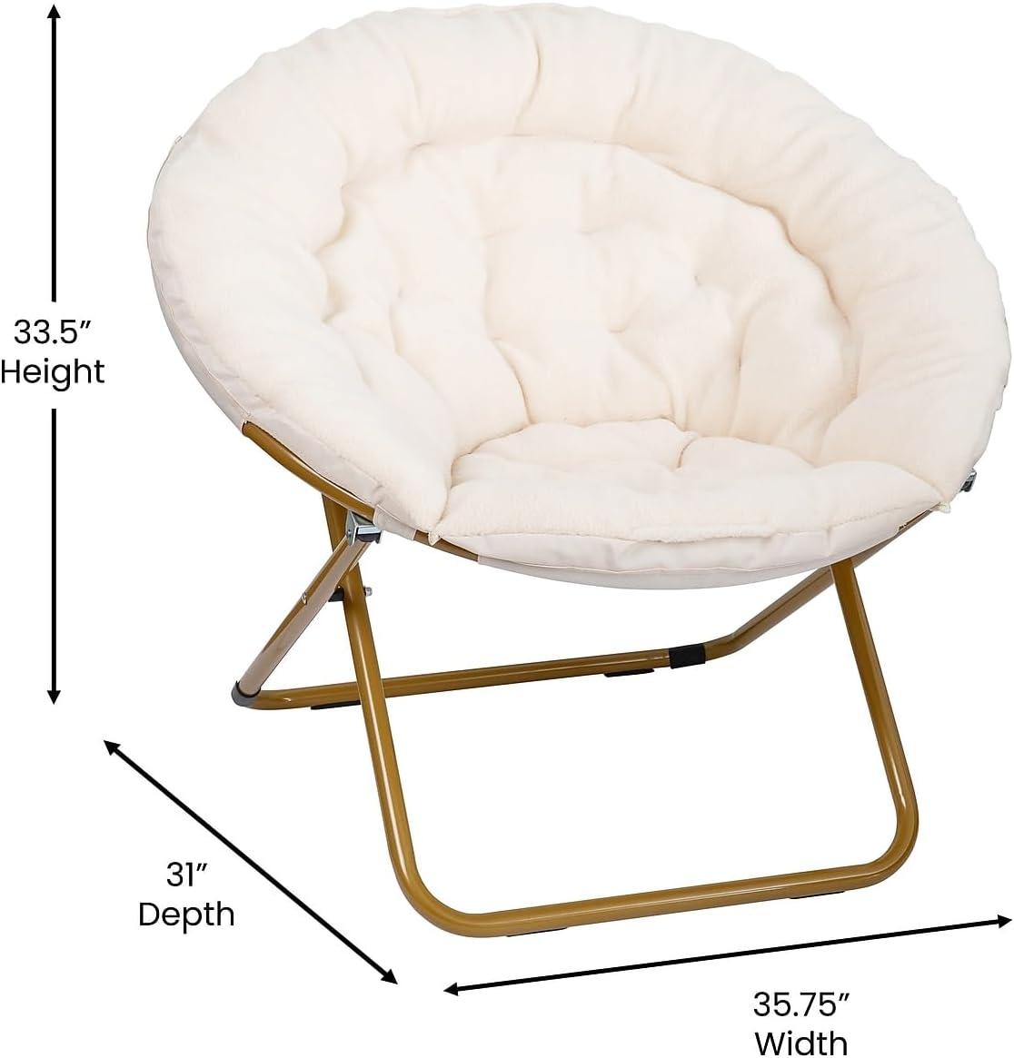imageFlash Furniture Gwen Oversize Folding Saucer Chair Blush Faux Fur Moon Chair Soft Gold Metal Frame 38quot Portable Folding Chair for Dorm and BedroomIvorySoft Gold