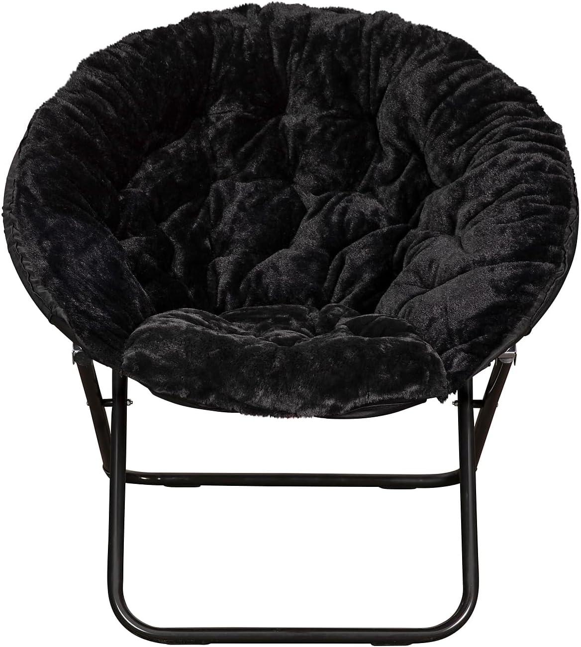 imageFlash Furniture Gwen Oversize Folding Saucer Chair Blush Faux Fur Moon Chair Soft Gold Metal Frame 38quot Portable Folding Chair for Dorm and BedroomBlackBlack