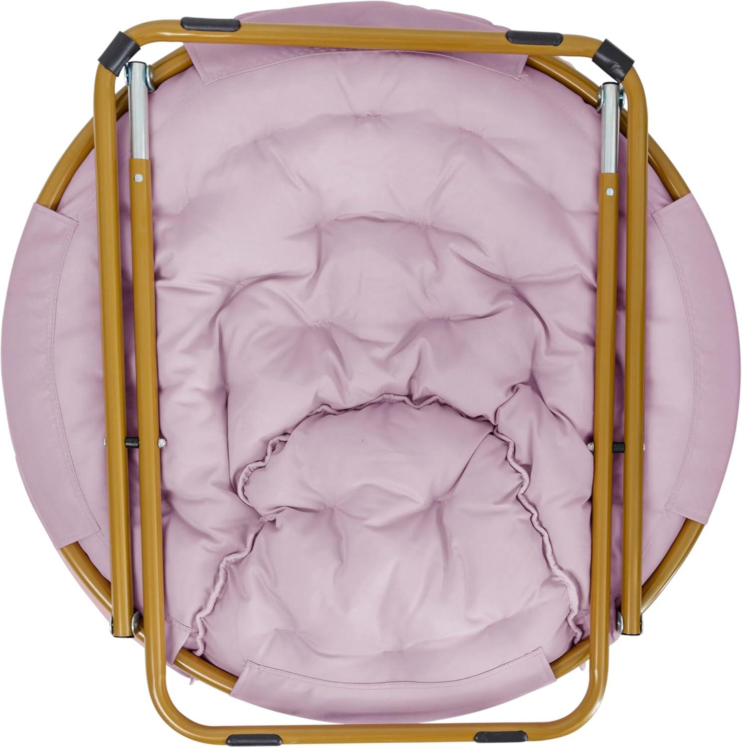 imageFlash Furniture Gwen Oversize Folding Saucer Chair Blush Faux Fur Moon Chair Soft Gold Metal Frame 38quot Portable Folding Chair for Dorm and BedroomDusty Purple Fabric Soft Gold