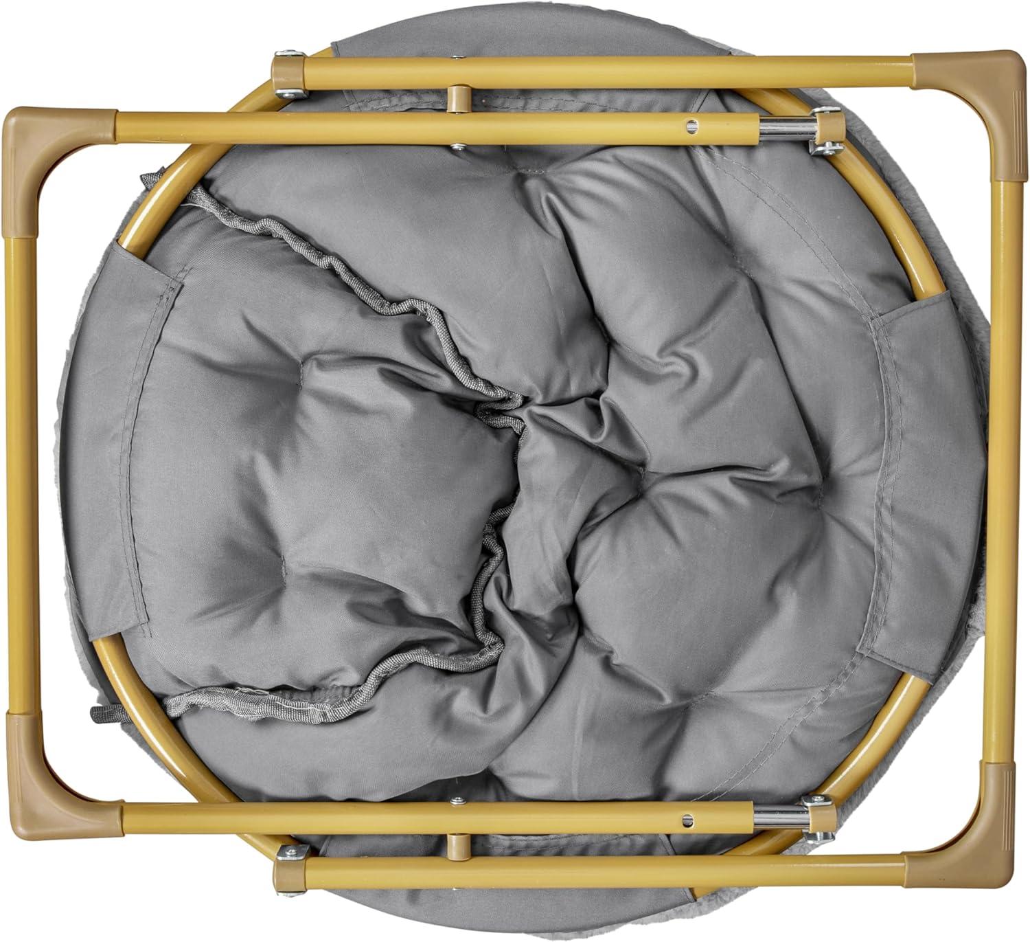 imageFlash Furniture Gwen Oversize Folding Saucer Chair Blush Faux Fur Moon Chair Soft Gold Metal Frame 38quot Portable Folding Chair for Dorm and BedroomGray FabricSoft Gold Frame