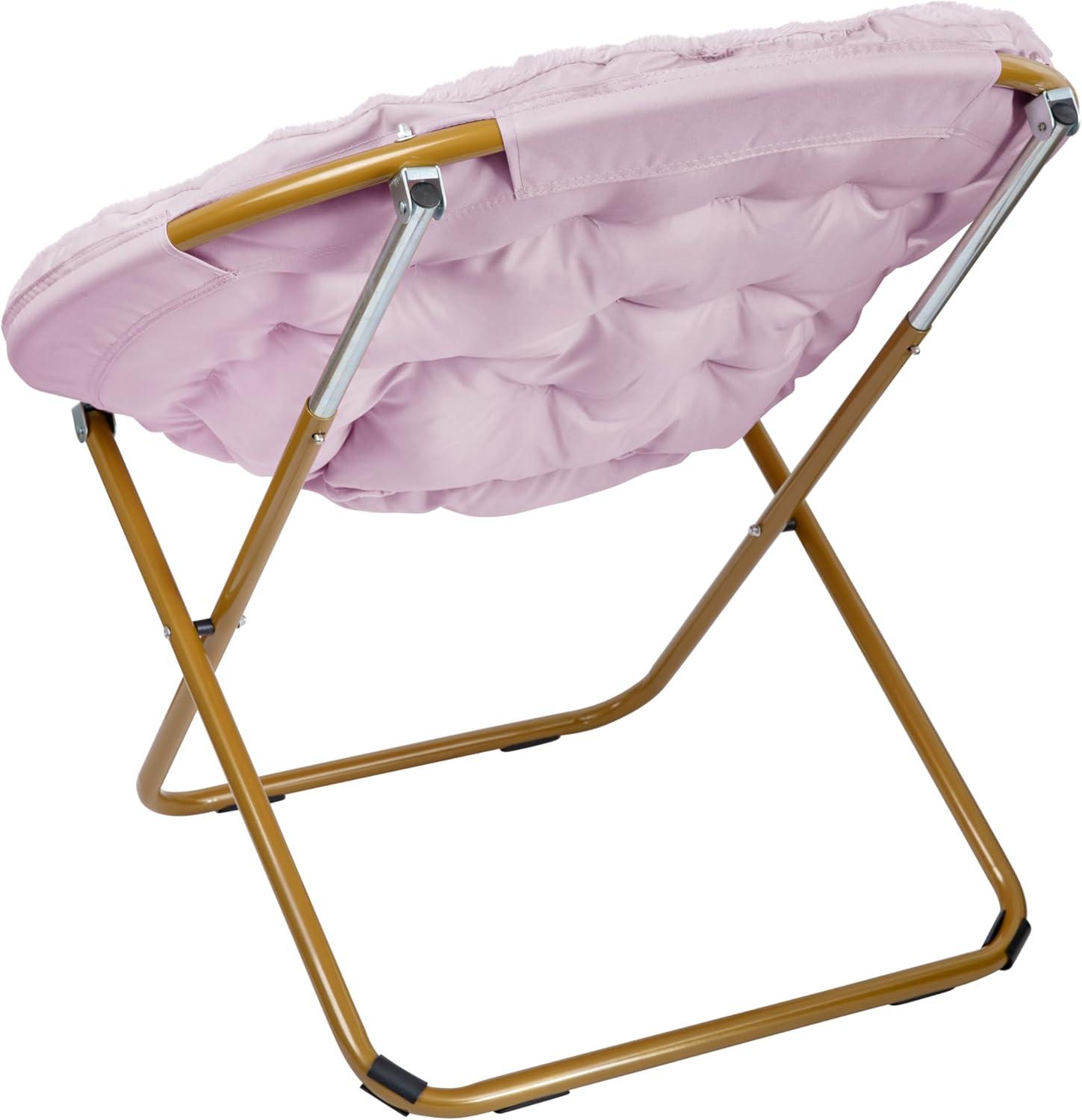 imageFlash Furniture Gwen Oversize Folding Saucer Chair Blush Faux Fur Moon Chair Soft Gold Metal Frame 38quot Portable Folding Chair for Dorm and BedroomDusty Purple Fabric Soft Gold