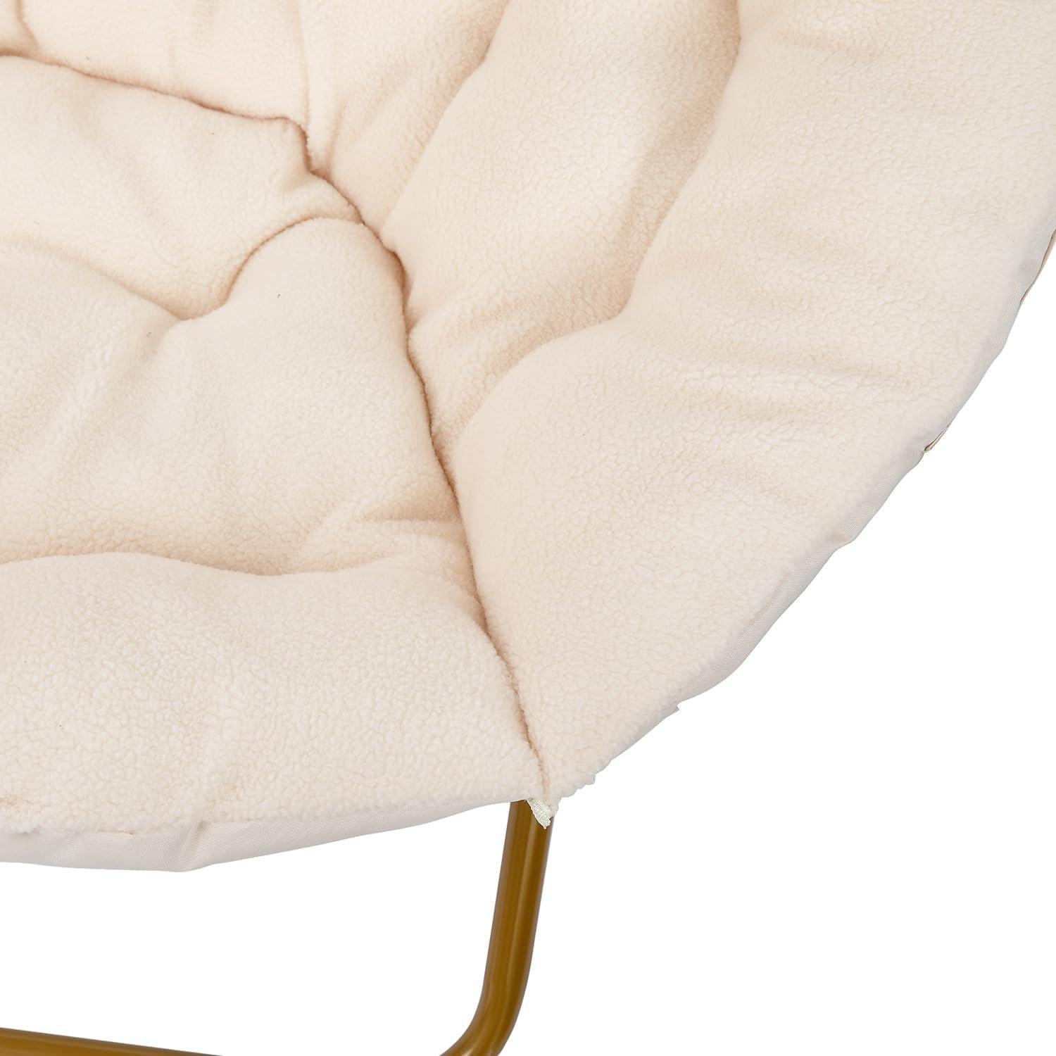 imageFlash Furniture Gwen Oversize Folding Saucer Chair Blush Faux Fur Moon Chair Soft Gold Metal Frame 38quot Portable Folding Chair for Dorm and BedroomIvorySoft Gold
