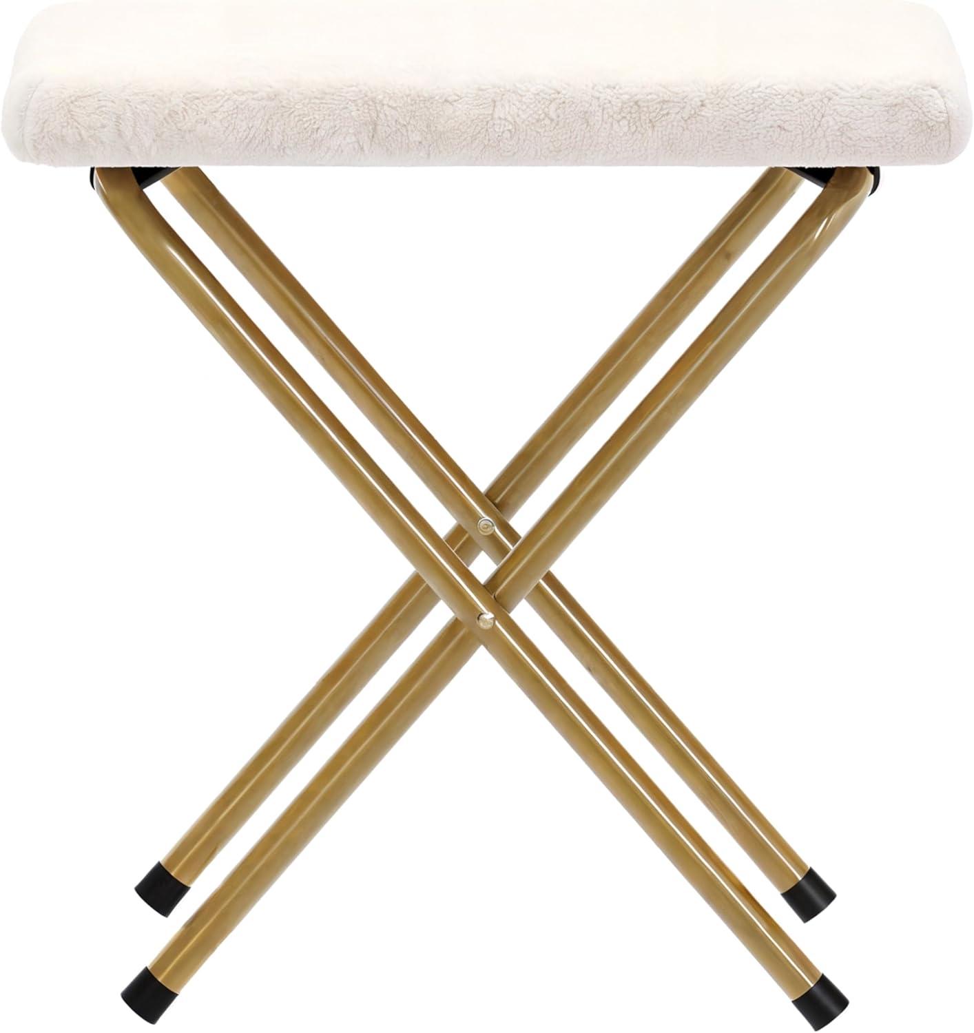imageFlash Furniture Gwen Oversize Folding Saucer Chair Blush Faux Fur Moon Chair Soft Gold Metal Frame 38quot Portable Folding Chair for Dorm and BedroomIvory Faux Shearling FabricSoft Gold Frame