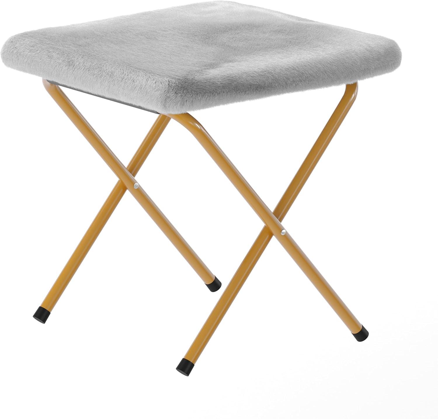 imageFlash Furniture Gwen Oversize Folding Saucer Chair Blush Faux Fur Moon Chair Soft Gold Metal Frame 38quot Portable Folding Chair for Dorm and BedroomGray FabricSoft Gold Frame