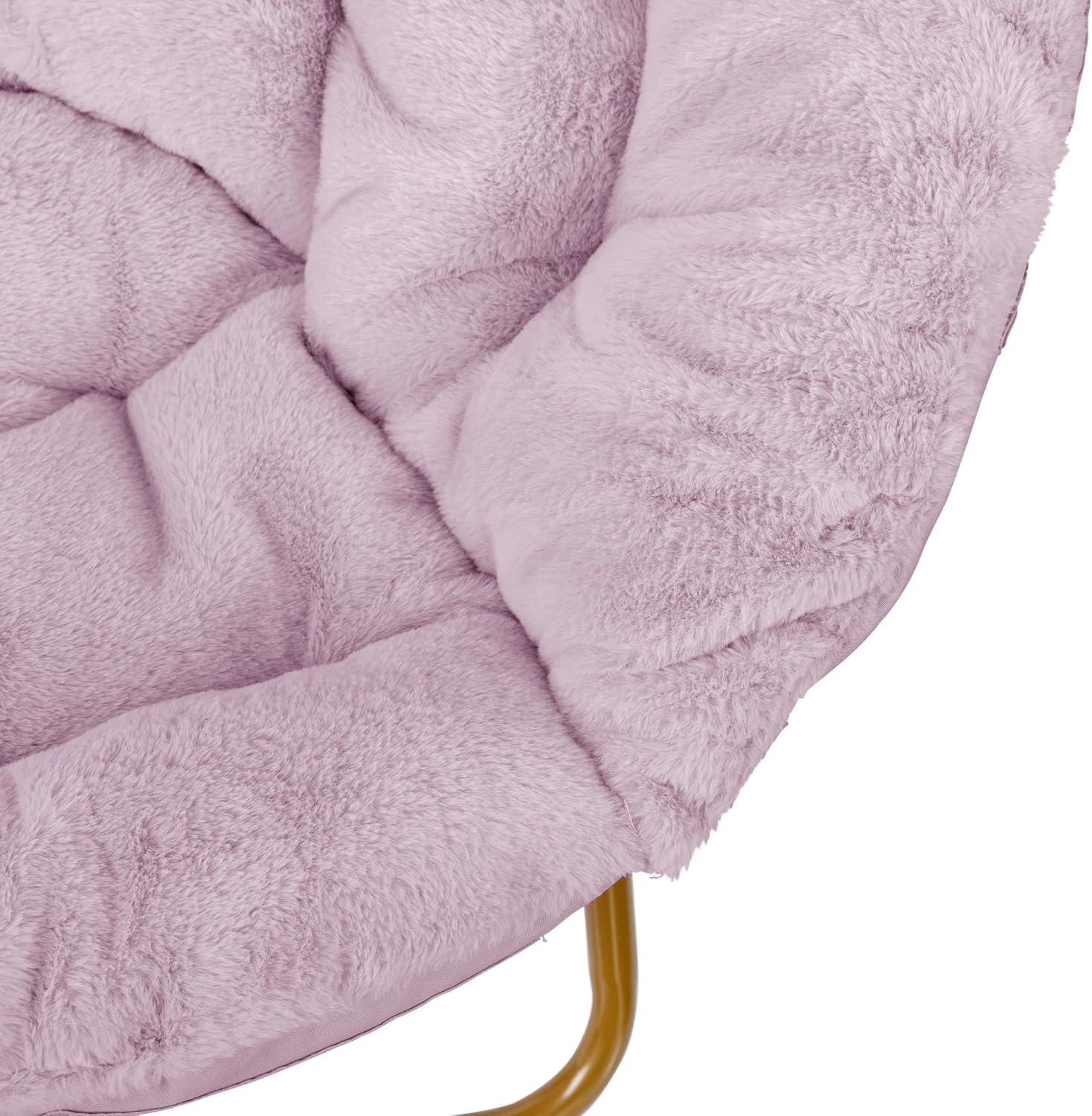 imageFlash Furniture Gwen Oversize Folding Saucer Chair Blush Faux Fur Moon Chair Soft Gold Metal Frame 38quot Portable Folding Chair for Dorm and BedroomDusty Purple Fabric Soft Gold