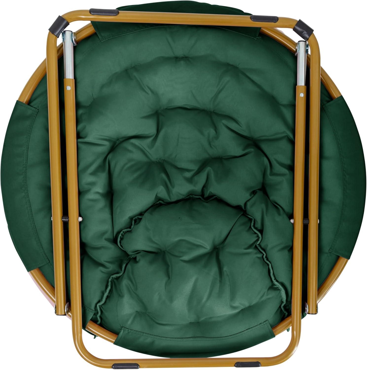 imageFlash Furniture Gwen Oversize Folding Saucer Chair Blush Faux Fur Moon Chair Soft Gold Metal Frame 38quot Portable Folding Chair for Dorm and BedroomEmerald Fabric Soft Gold