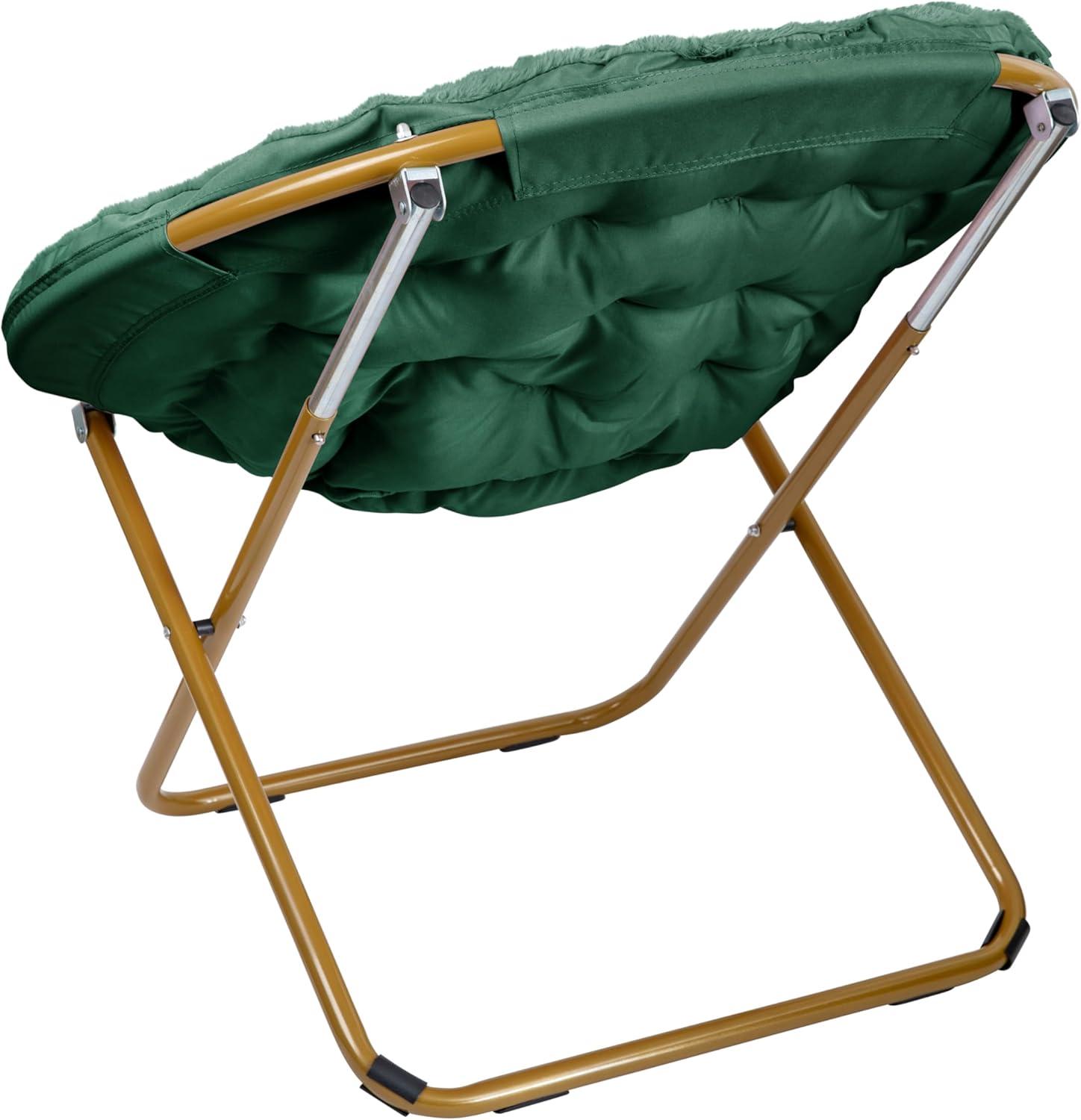 imageFlash Furniture Gwen Oversize Folding Saucer Chair Blush Faux Fur Moon Chair Soft Gold Metal Frame 38quot Portable Folding Chair for Dorm and BedroomEmerald Fabric Soft Gold