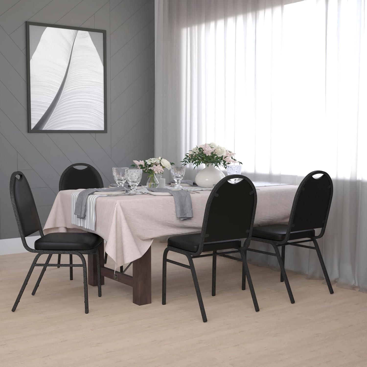 imageFlash Furniture HERCULES Commercial Grade 500 LB Capacity Dome Back Stack Chair Black Vinyl Upholstery Black Metal Frame BuiltIn HandleBlack VinylSilver Vein Frame