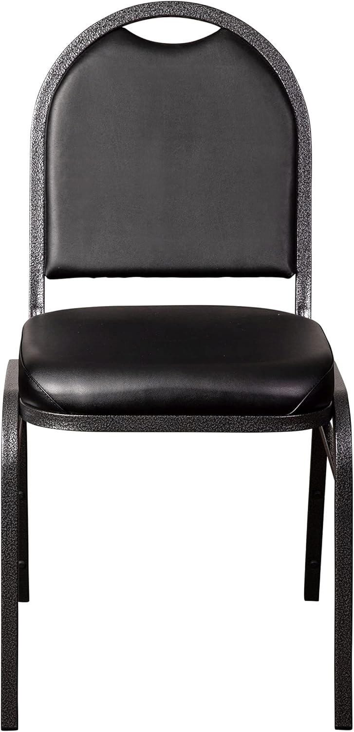 imageFlash Furniture HERCULES Commercial Grade 500 LB Capacity Dome Back Stack Chair Black Vinyl Upholstery Black Metal Frame BuiltIn HandleBlack VinylSilver Vein Frame