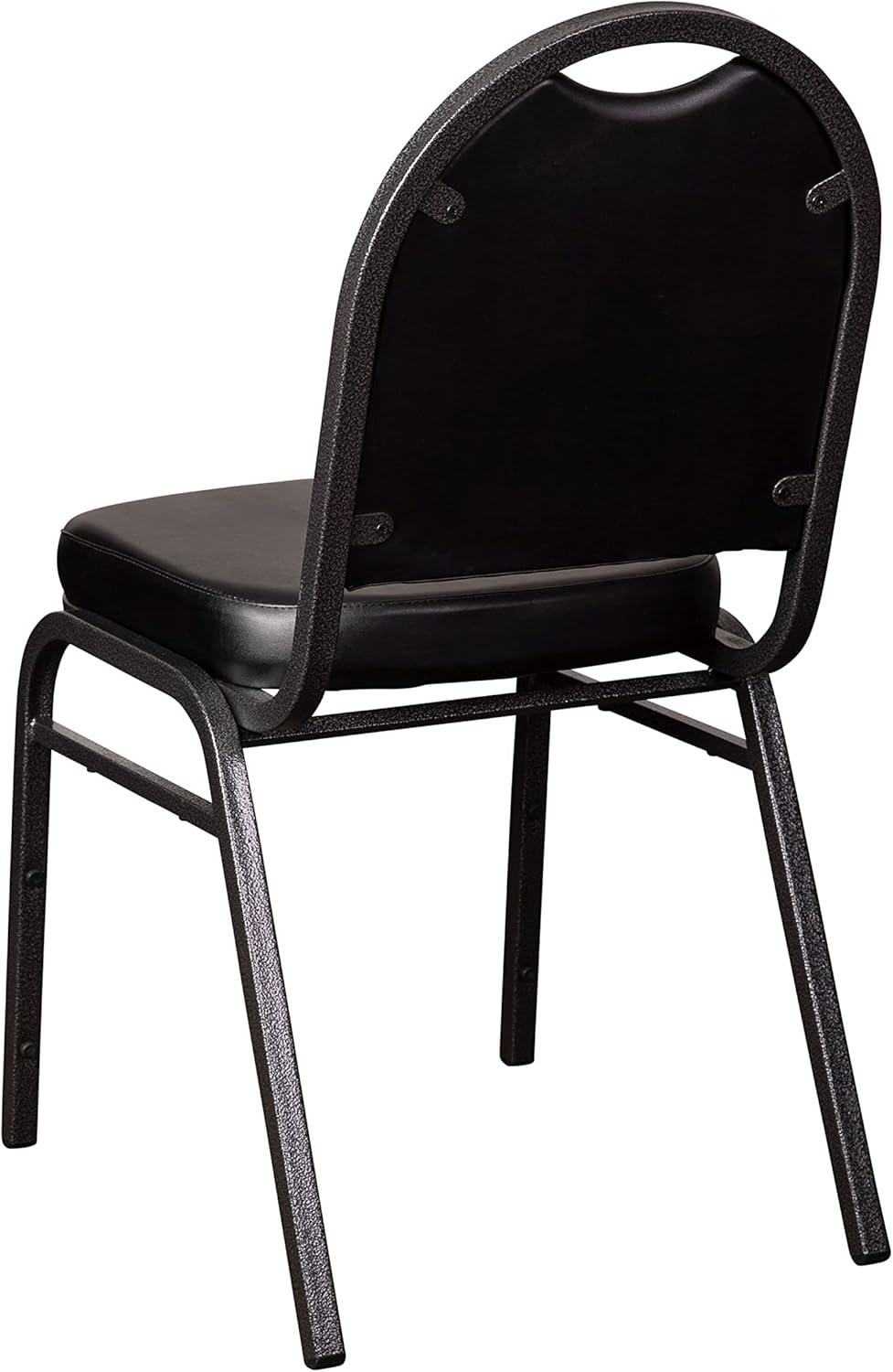 imageFlash Furniture HERCULES Commercial Grade 500 LB Capacity Dome Back Stack Chair Black Vinyl Upholstery Black Metal Frame BuiltIn HandleBlack VinylSilver Vein Frame