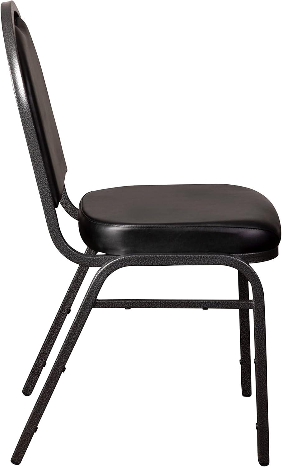 imageFlash Furniture HERCULES Commercial Grade 500 LB Capacity Dome Back Stack Chair Black Vinyl Upholstery Black Metal Frame BuiltIn HandleBlack VinylSilver Vein Frame