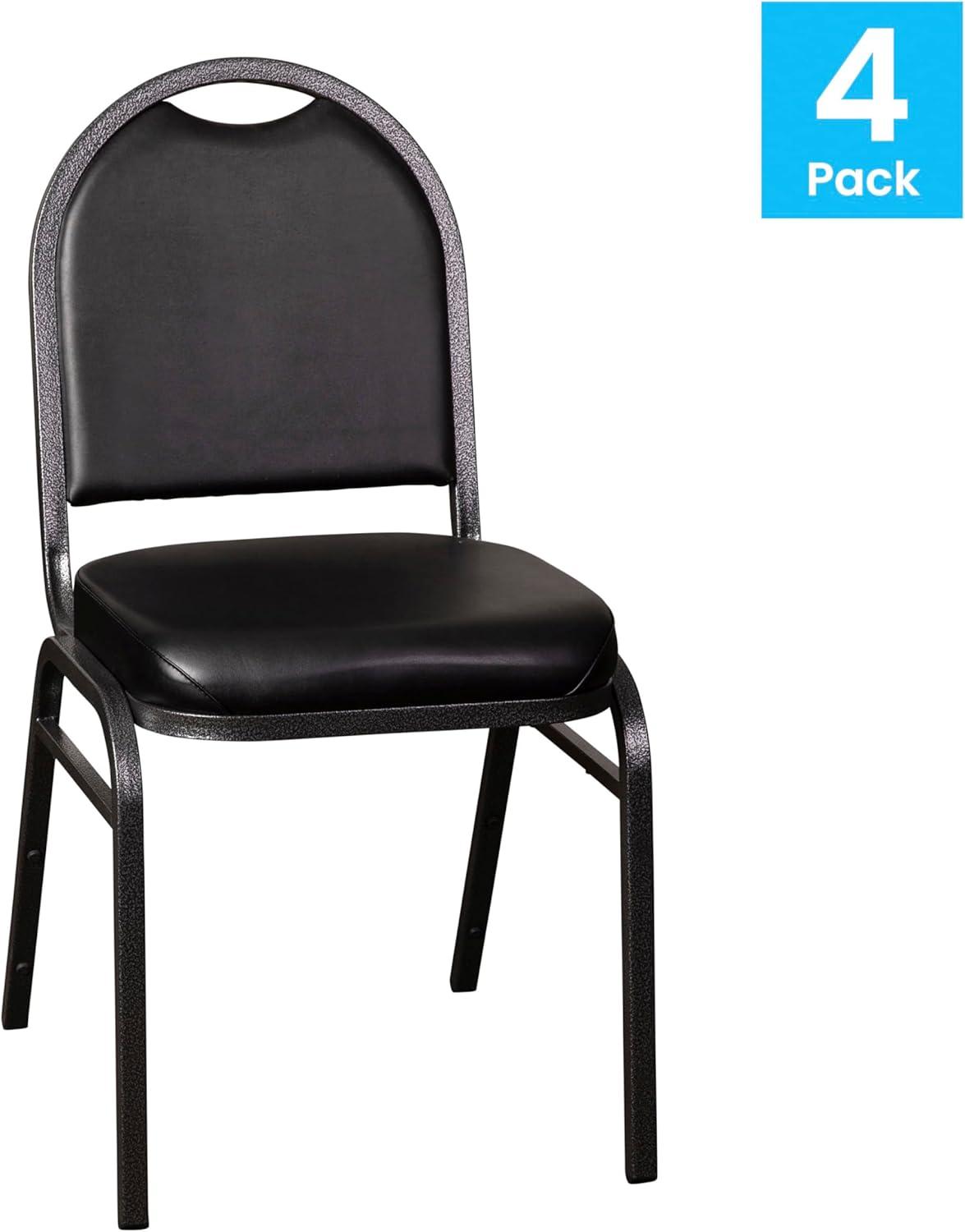 imageFlash Furniture HERCULES Commercial Grade 500 LB Capacity Dome Back Stack Chair Black Vinyl Upholstery Black Metal Frame BuiltIn HandleBlack VinylSilver Vein Frame