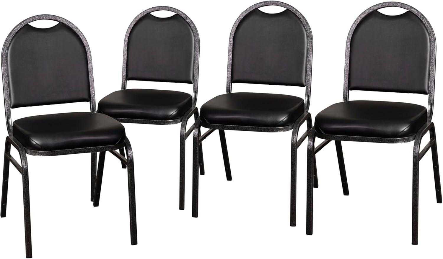 imageFlash Furniture HERCULES Commercial Grade 500 LB Capacity Dome Back Stack Chair Black Vinyl Upholstery Black Metal Frame BuiltIn HandleBlack VinylSilver Vein Frame