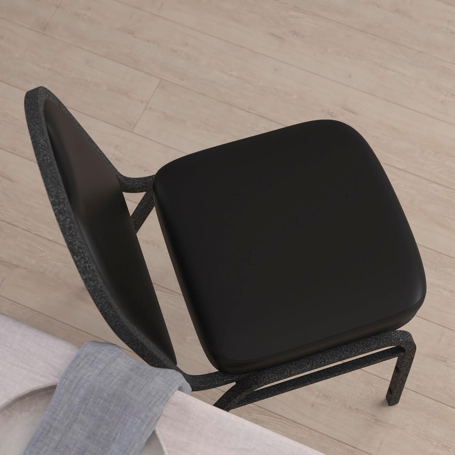 imageFlash Furniture HERCULES Commercial Grade 500 LB Capacity Dome Back Stack Chair Black Vinyl Upholstery Black Metal Frame BuiltIn HandleBlack VinylSilver Vein Frame