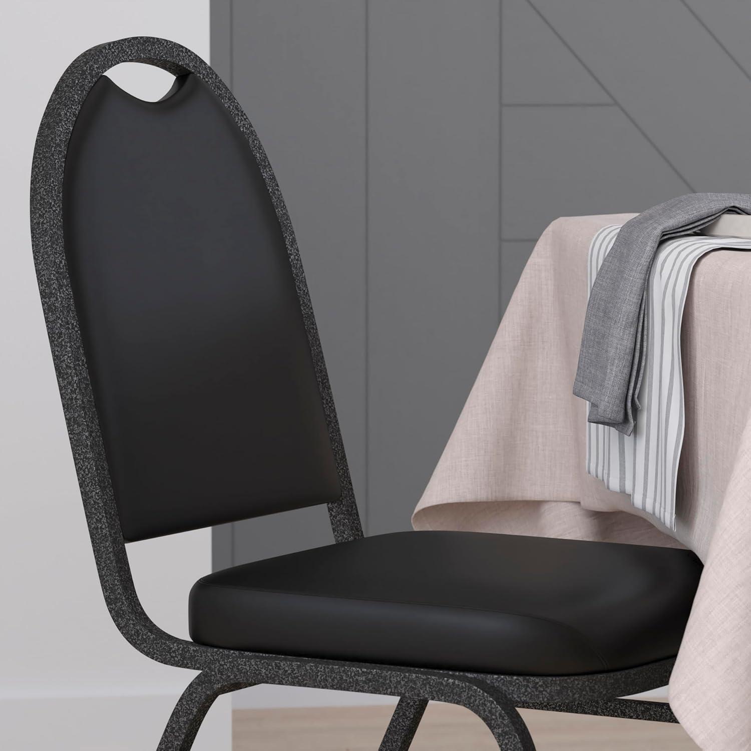 imageFlash Furniture HERCULES Commercial Grade 500 LB Capacity Dome Back Stack Chair Black Vinyl Upholstery Black Metal Frame BuiltIn HandleBlack VinylSilver Vein Frame